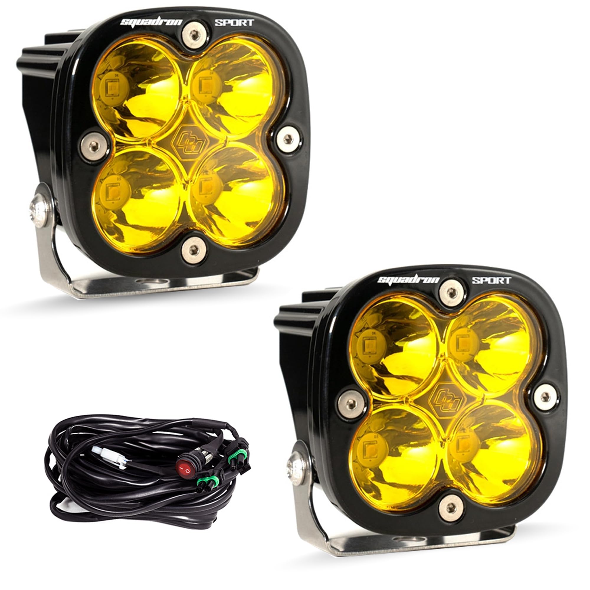 Baja Designs Squadron Sport Black LED Light Pods - 2 LED Lights with Wiring Harness (Spot; Amber)