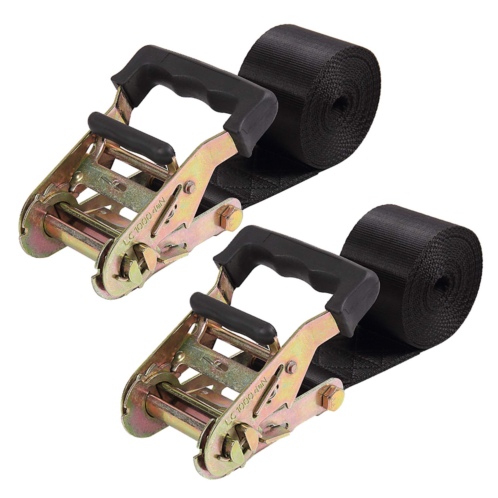 Endless Ratchet Tie Down Straps Heavy Duty Cargo Tie Downs, Durable Nylon Black Strap Down Ratcheting Securing Straps, Track Spring Fittings, Tie-Down Motorcycles, Trailer Loads, Kayak (10'X2-2Pack)