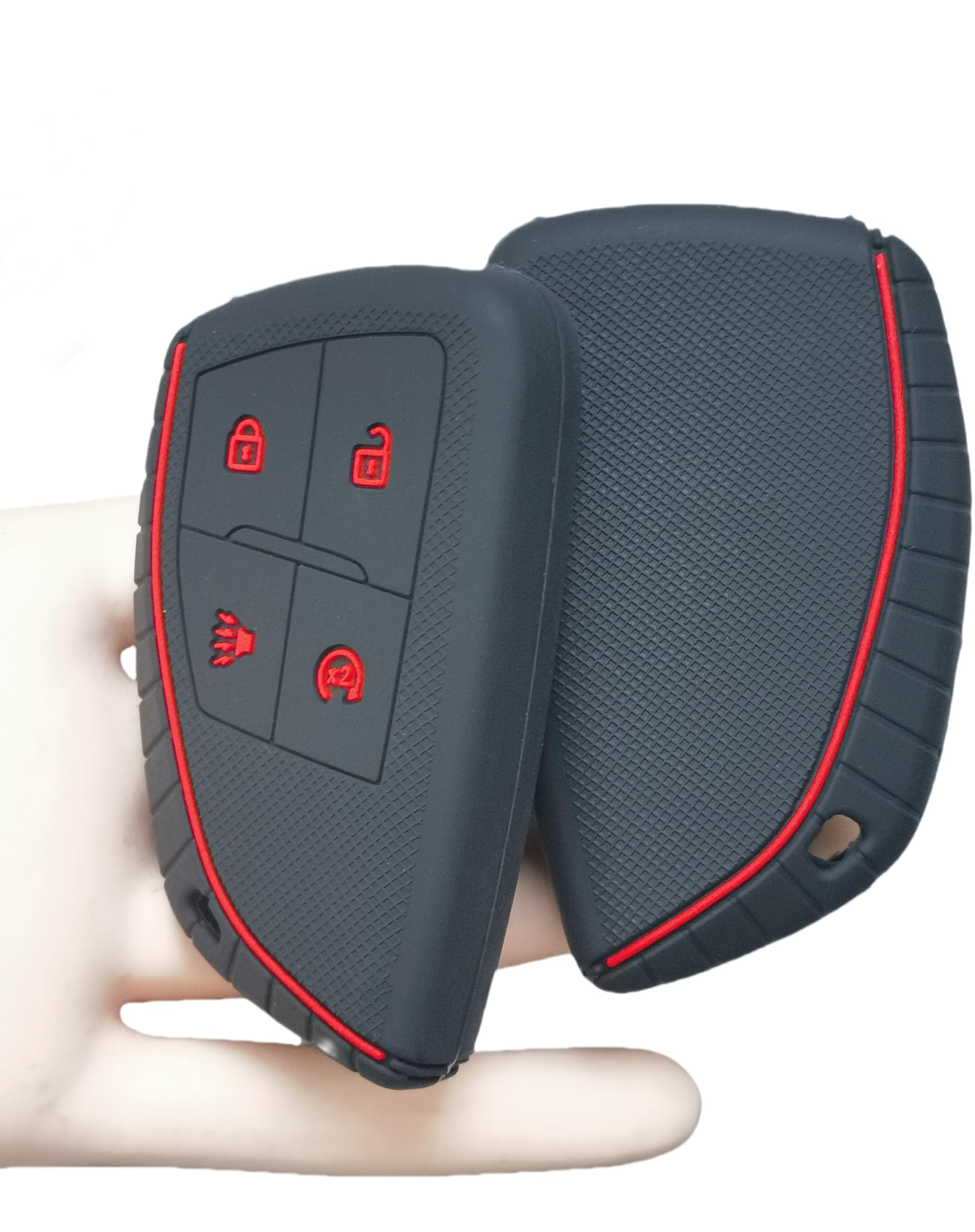 RUNZUIE 2Pcs 4 Buttons Silicone Smart Key Fob for 2023 2024 Chevy Chevrolet Colorado Key Fob Cover (Black with Red/White)