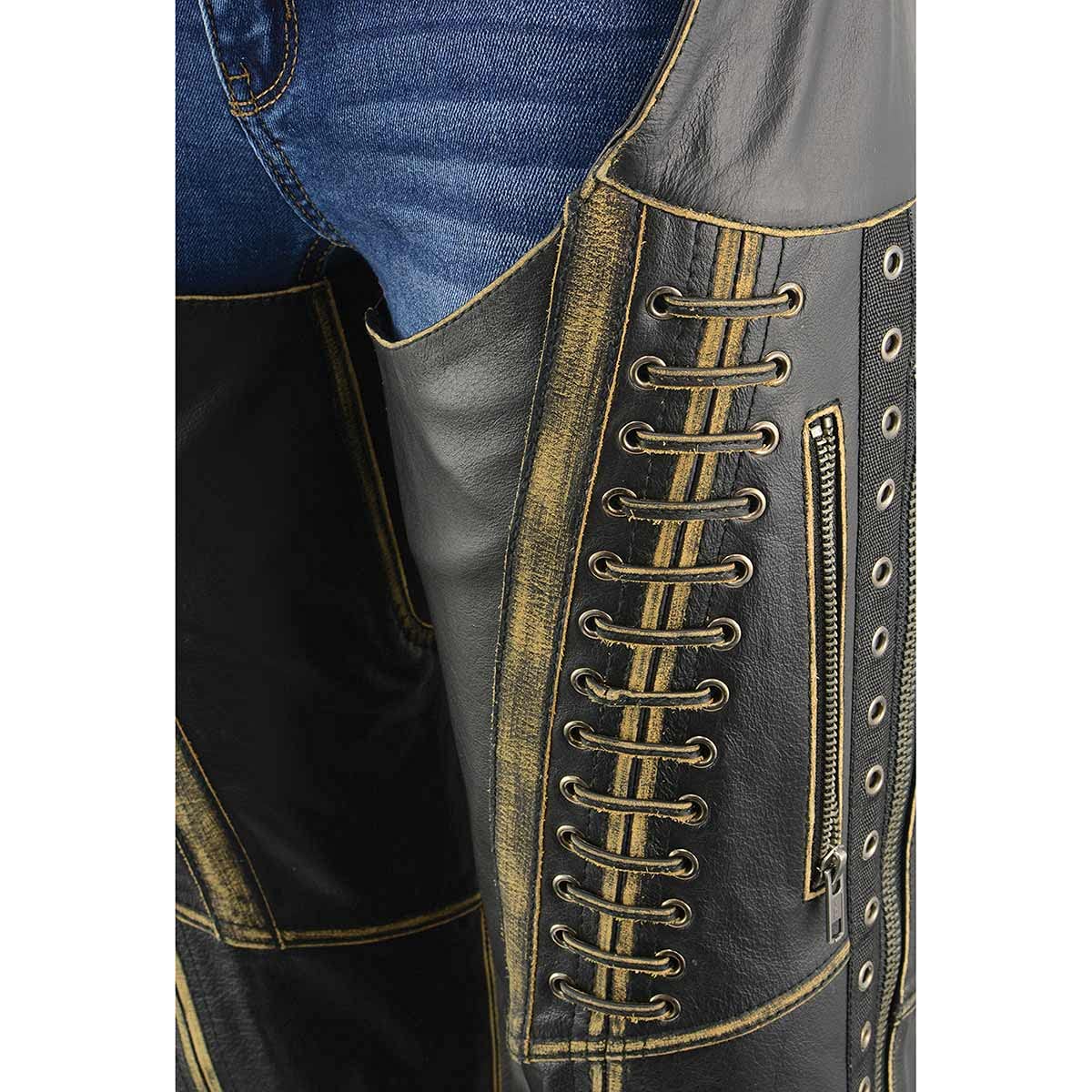 Milwaukee Leather Chaps for Women Black Premium Skin Rubbed Seams- Accented Lace Detailing Motorcycle Chap- MLL6527-3X-Large