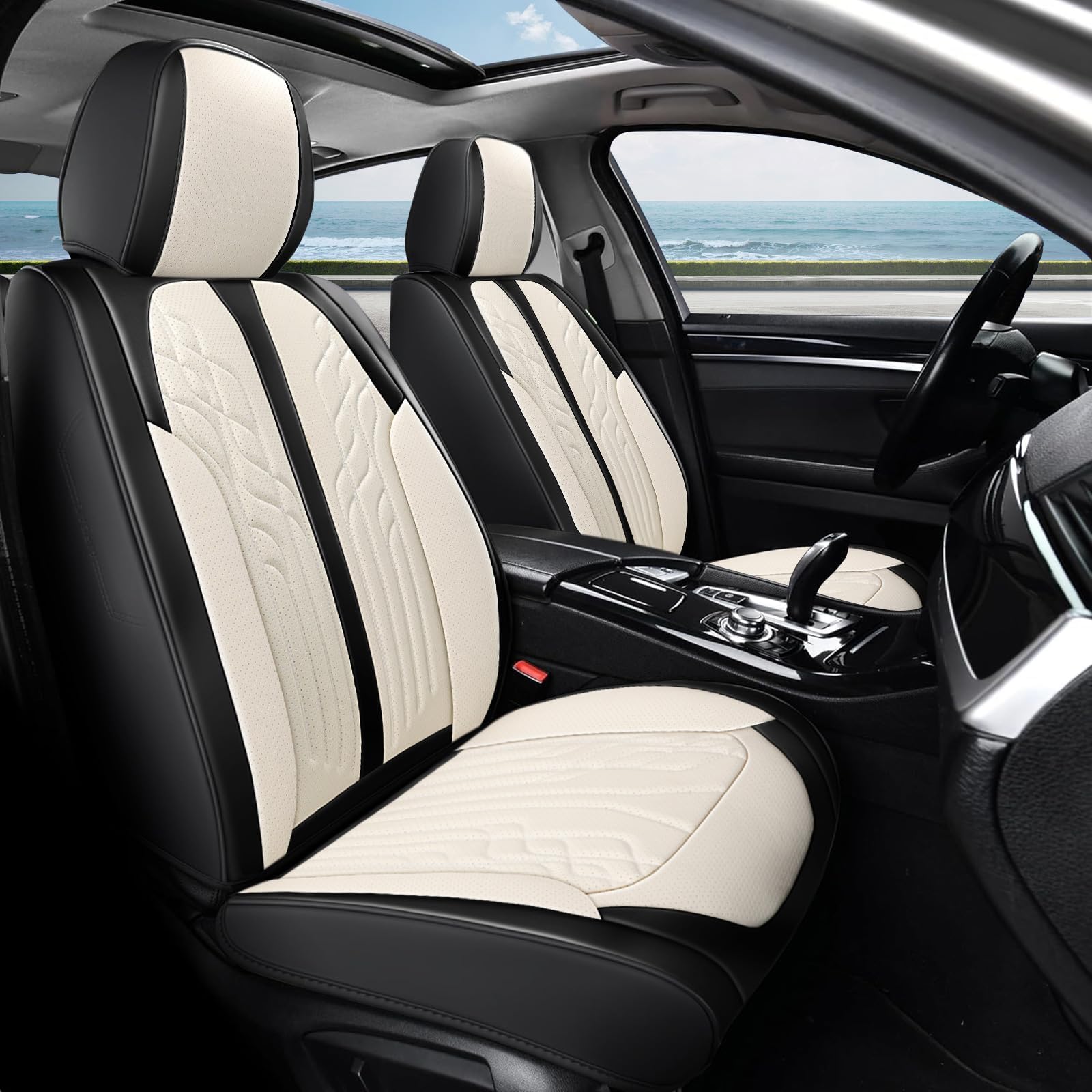 Ttmiku Leather Car Seat Cover Full Set Breathable Nappa Leather Seat Covers For Cars Suv Universal Automotive Seat Covers Fit Fo
