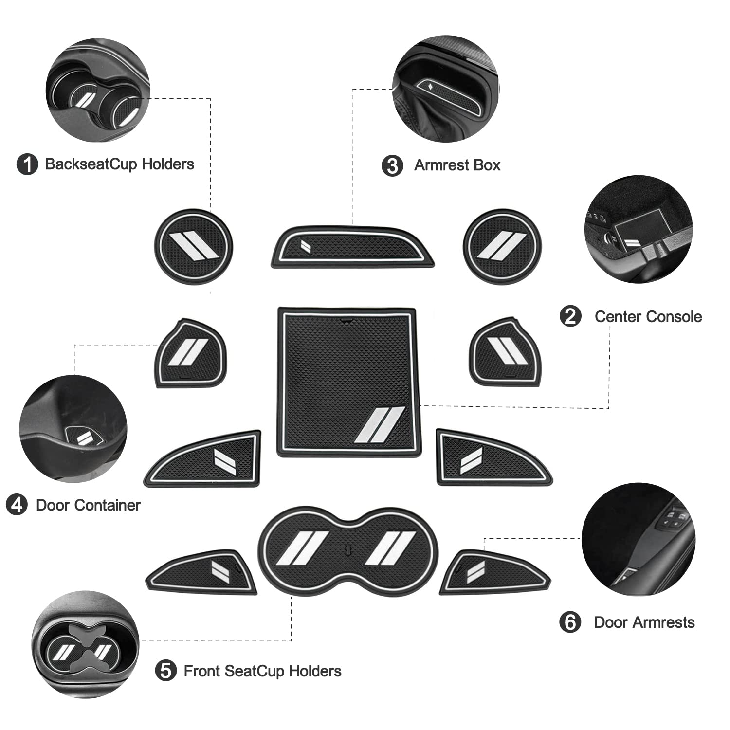 Custom Fit For 2015-2020 Dodge Challenger Cup Holder Insert & Center Console Shifter Liner Trim Mats, Dodge Challenger Interior Accessories Cup Door Center Console Liner (11Pcs, White)