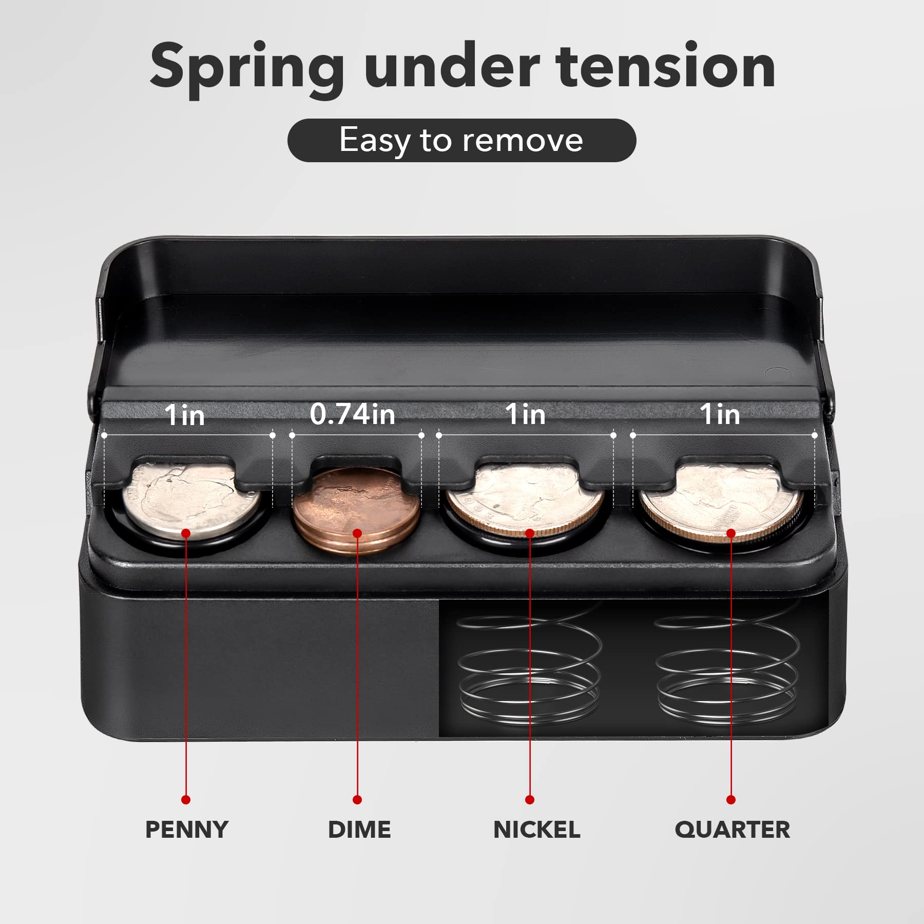 SINGARO Coin Holder for Car, 2PCS Black Coin Organizer for Different Sizes, Dash-Mounted for Cars & Trucks