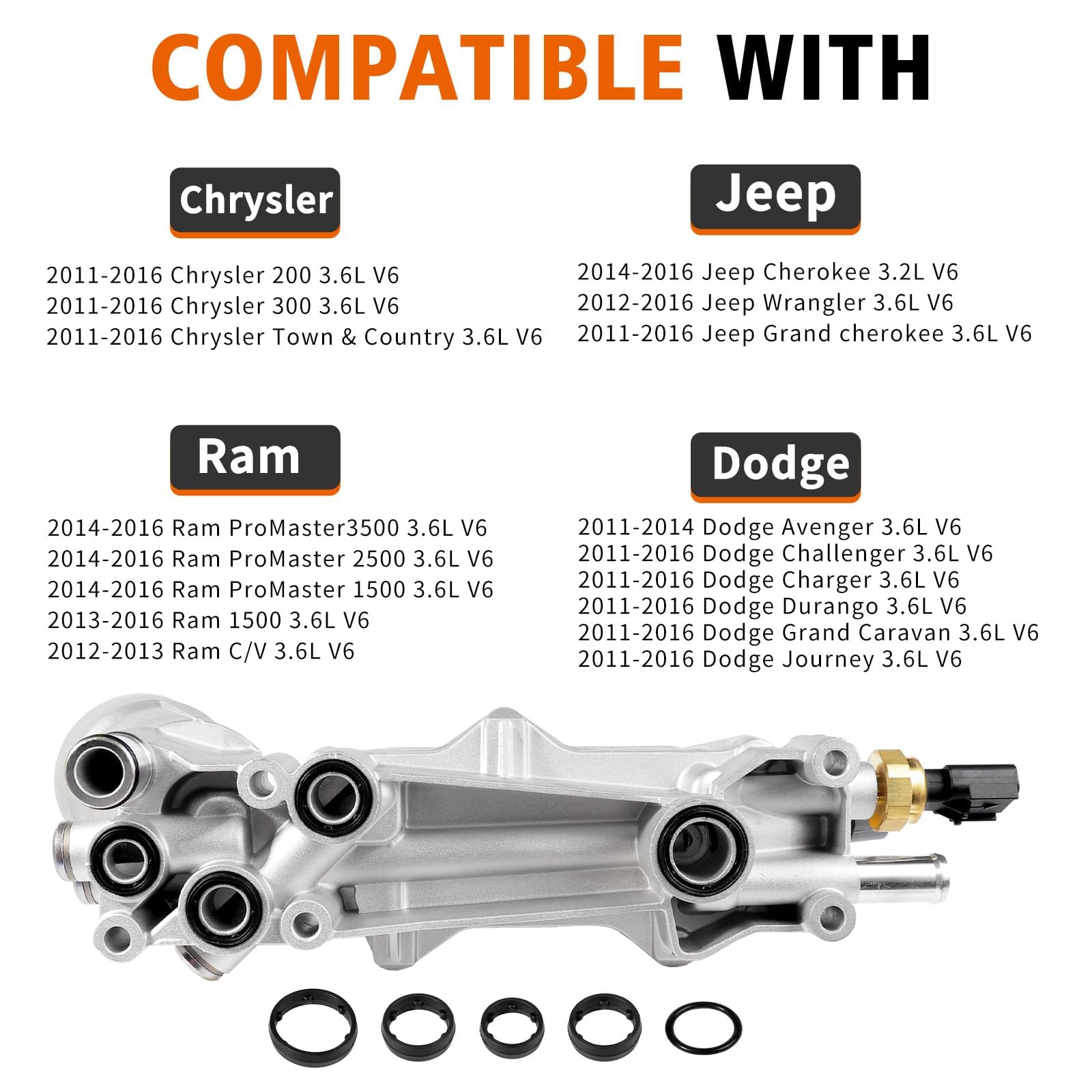 liriuda 926-959 Oil Cooler Kit, Full Aluminum for 2012-2016 Jeep Grand Cherokee, Wrangler, Dodge, Chrysler - Silver Aluminum Cap