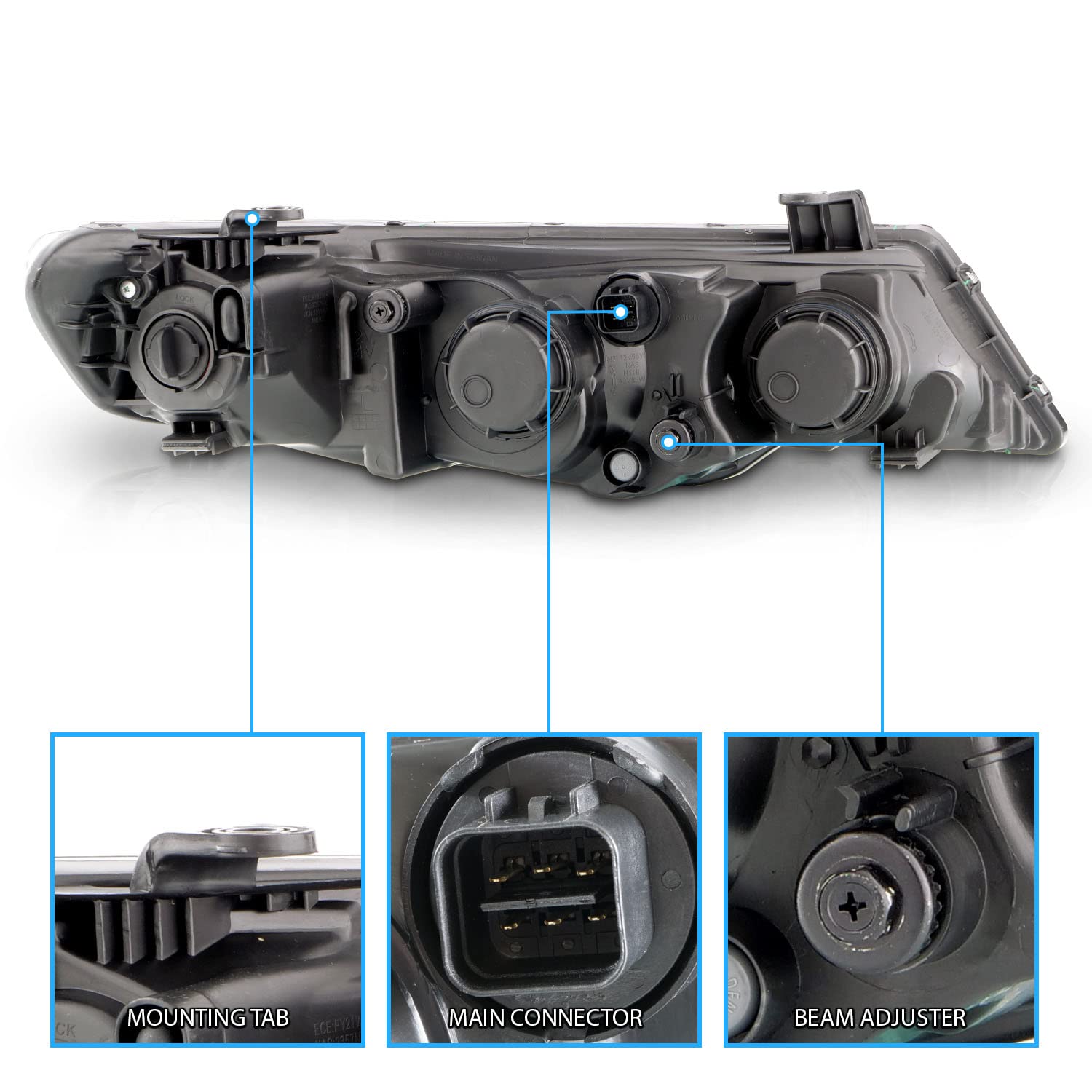 AmeriLite Dual LED Halo Black Projector Headlights for 2010-2013 Forte Koup - Driver & Passenger Side Replacement Pair
