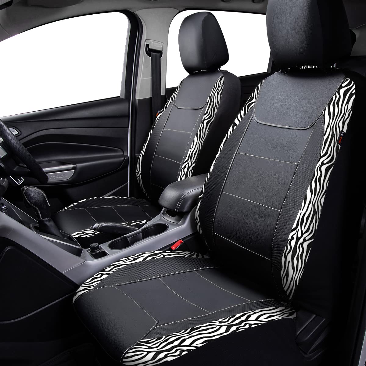 Flying Banner Car Seat Covers - Zebra Black Velvet Faux Leather Full Set (8PCS) - Durable & Stylish Protection for Front and Rear Seats