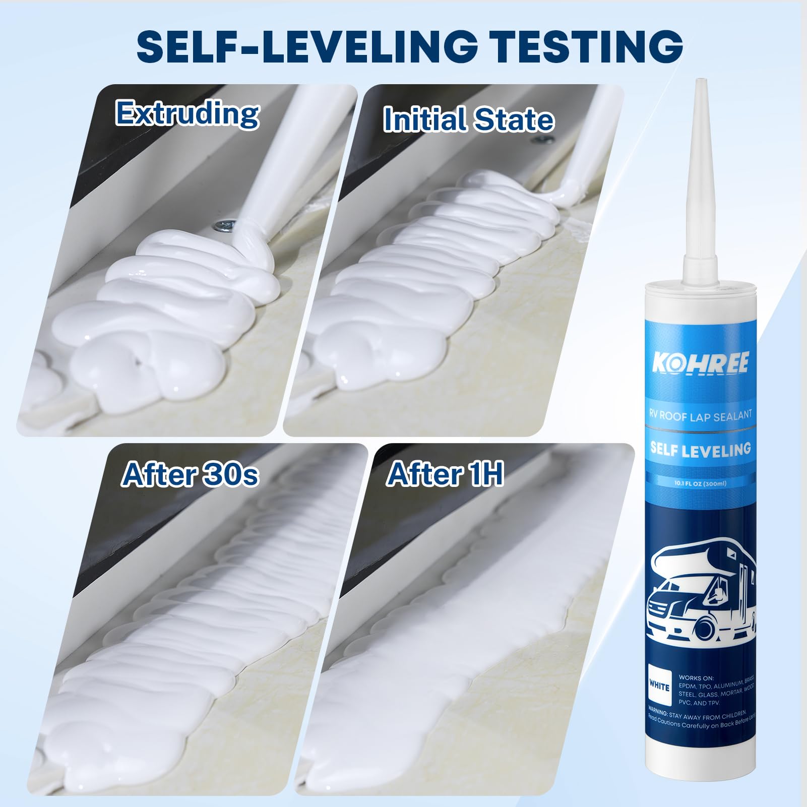 Kohree RV Roof Sealant - Self-Leveling White Silicone Caulking for Roofing & Repairs, 1 Pack