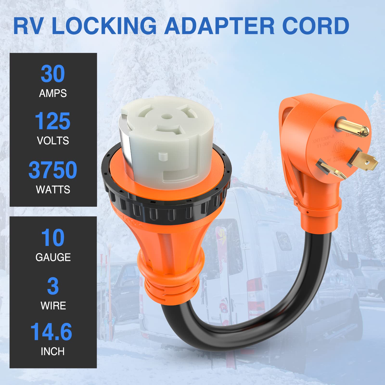 Nilight RV Locking Adapter Cord 30 Amp to 50 Amp, 10 Gauge Pure Copper, Weatherproof, Model 50360RV, 30M/50F Locking