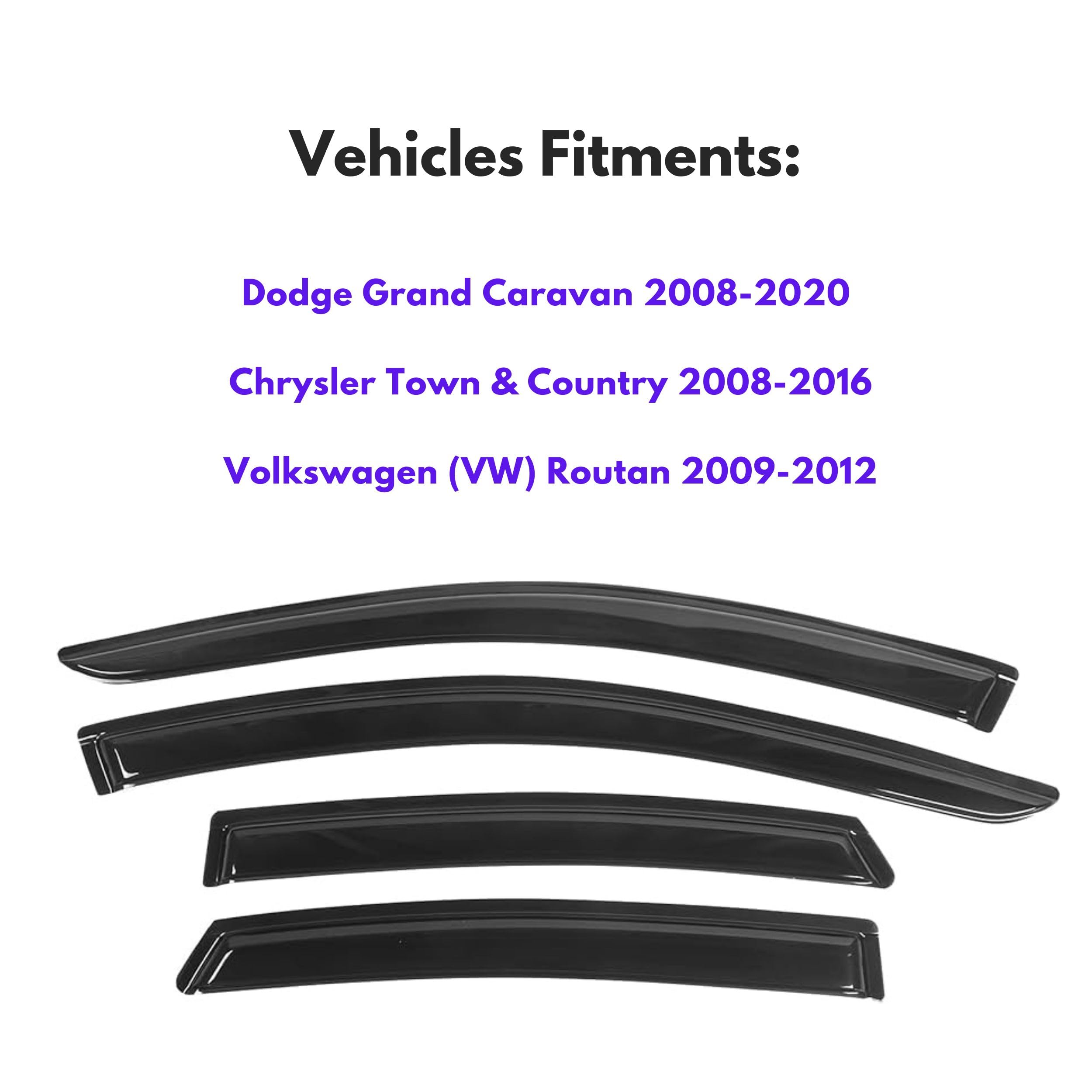 Kpy Window Visor Compatible With Dodge Grand Caravan 2008-2020, Chrysler Town & Country 2008-2016, Volkswagen (Vw) Routan 2009-2
