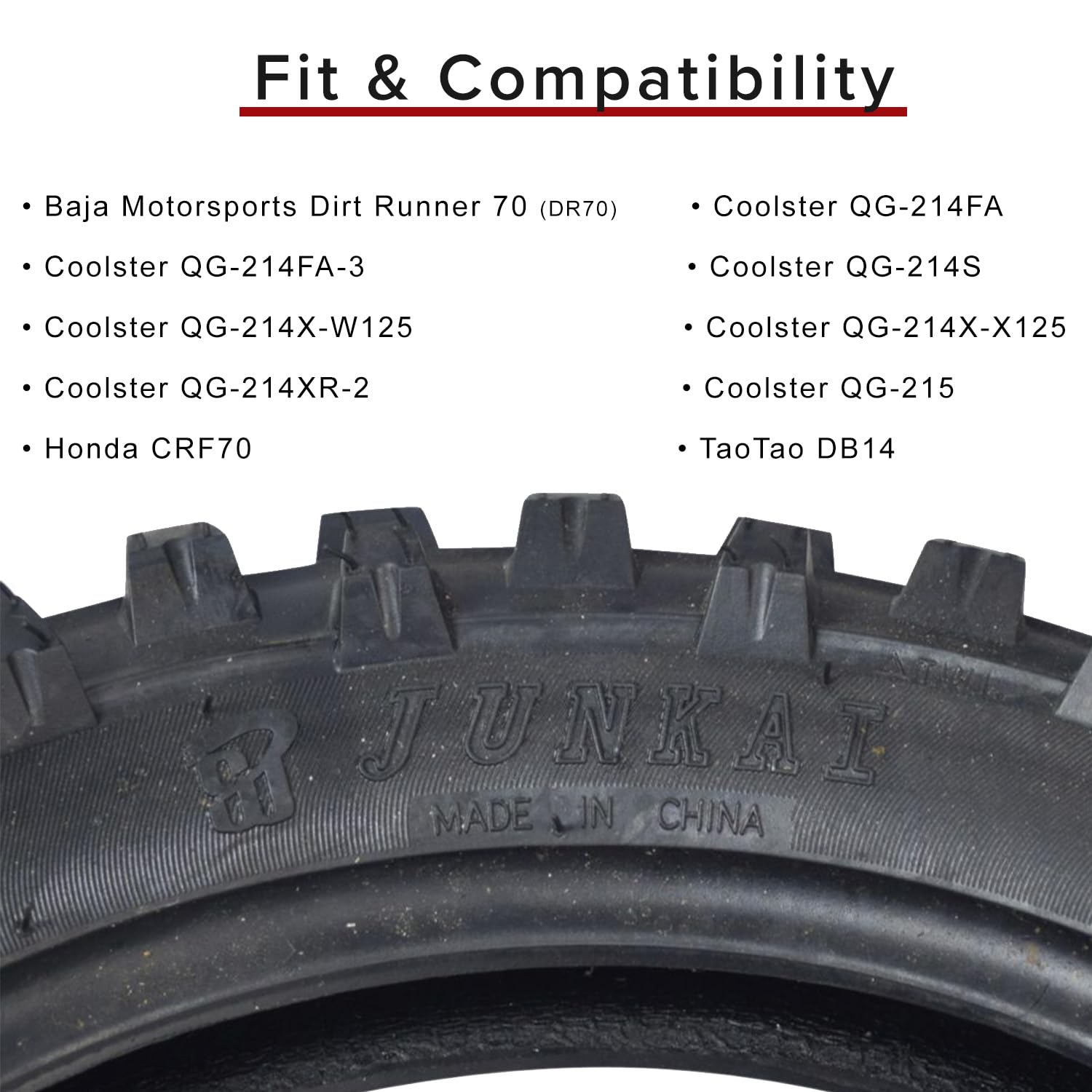 AlveyTech 3.00-12 (80/100-12) Knobby JK620 Tread Tire - Fits the Baja Dirt Runner 70 (DR70), Coolster (QG-214FA), Honda CRF70, Y
