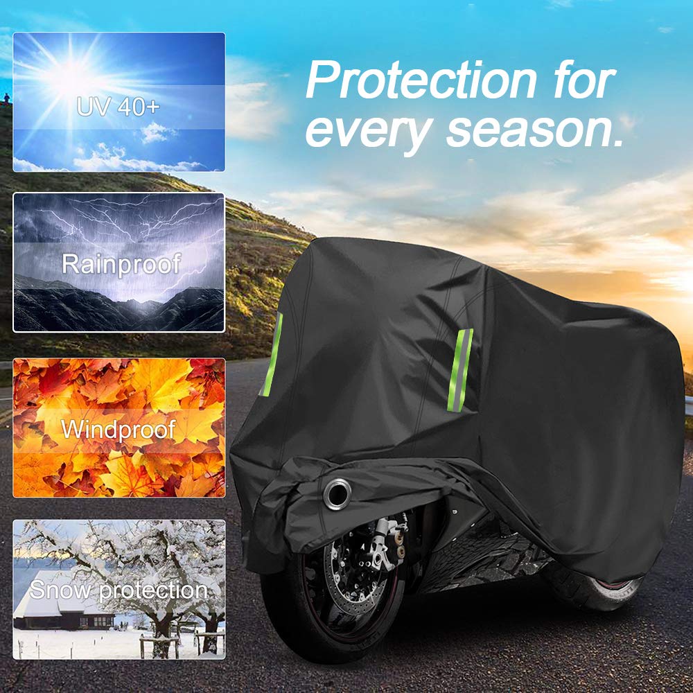 Motorcycle Cover All Season,Universal Weather Quality Waterproof Sun Outdoor Protection Scooter Shelter Tear Proof Night Reflect