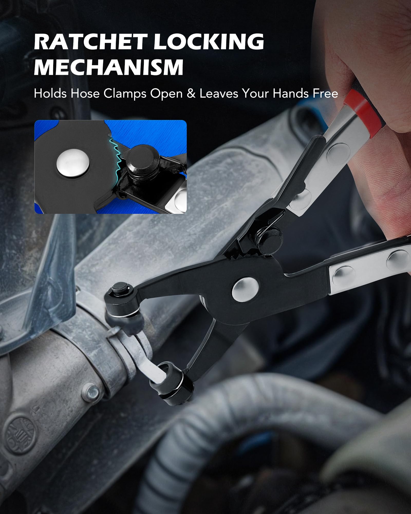 Orion Motor Tech 9pc Hose Clamp Pliers Set - Flexible Wire, Long Reach Swivel Jaw, Alloy Steel, Black, Model GSQ-0009-00