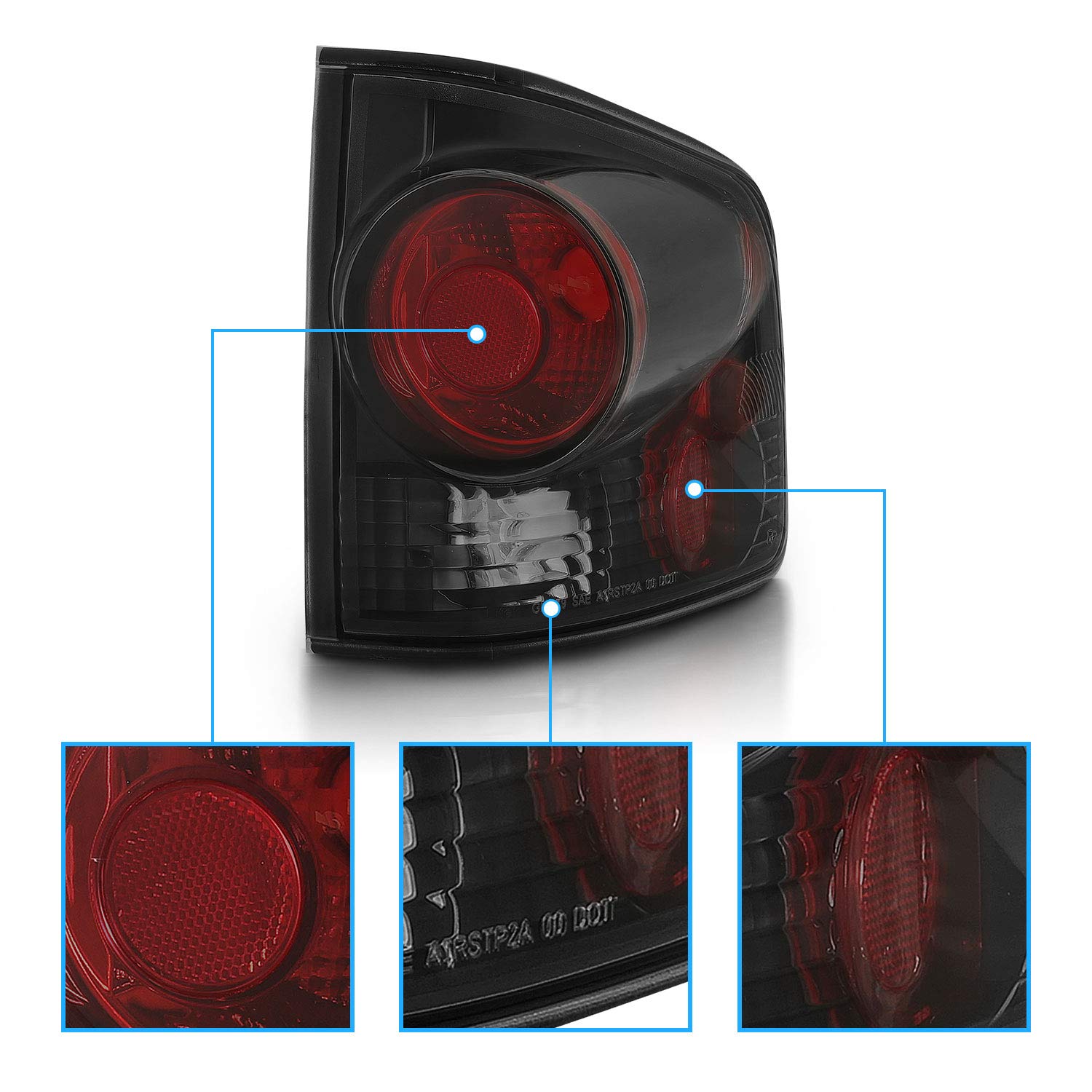 AmeriLite Smoke Black Replacement Brake Lamp Tail Lights for 94-04 Chevy S-10/GMC Sonoma & 96-00 Isuzu Hombre - Driver & Passenger Side Set