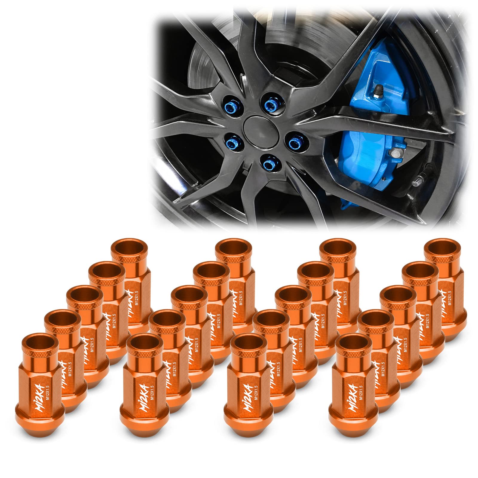 Orange 20 PCS M12x1.5 Lug Nuts Short 50mm Tuner Open End Aluminum Wheels Rims Cap WN01