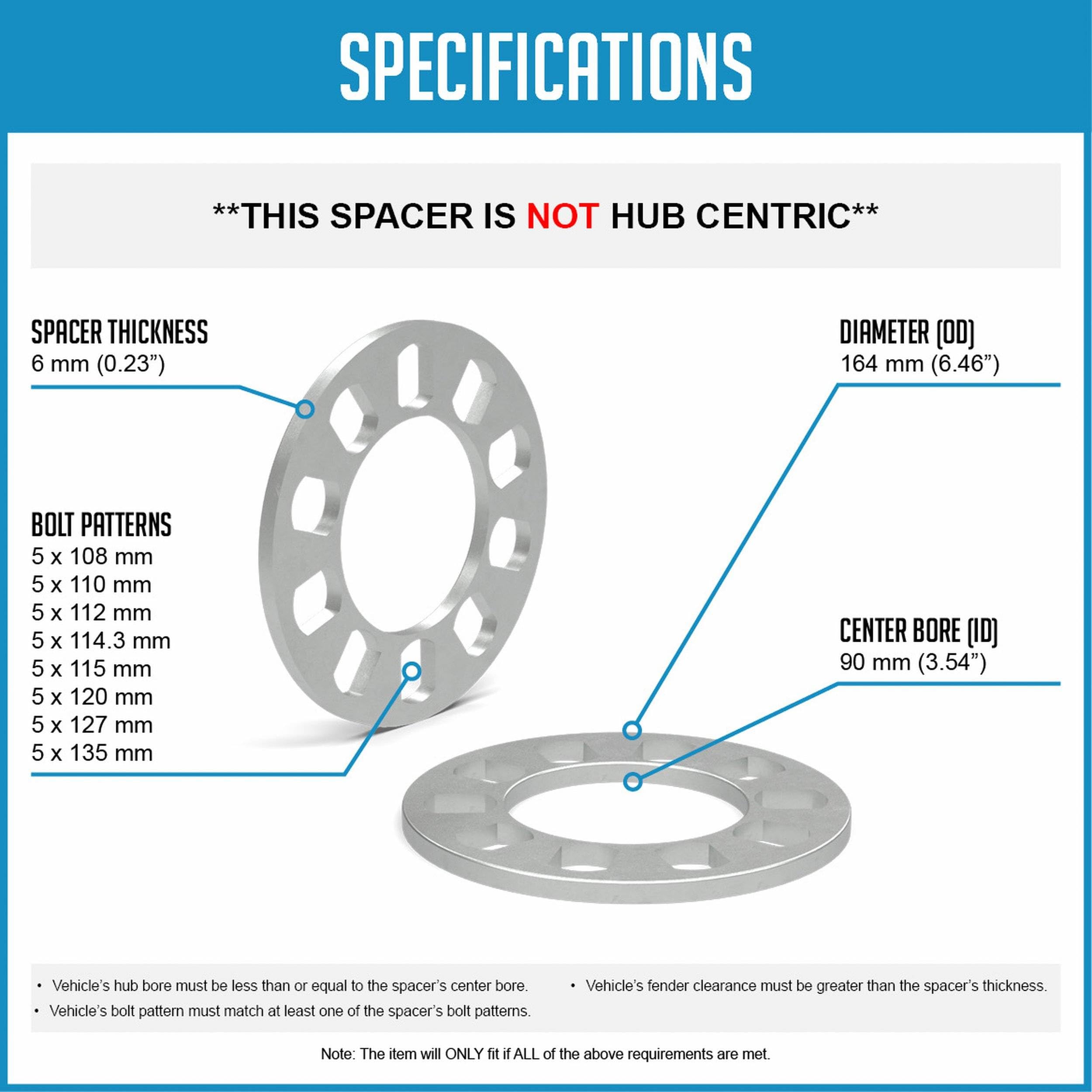 Wheel Accessories Parts 4 Pcs Die Cast Wheel Spacers 6Mm 1/4'' Thick Fits Bolt Patterns 5X4.25 5X110 5X112 5X4.5 5X115 5X120 5X4