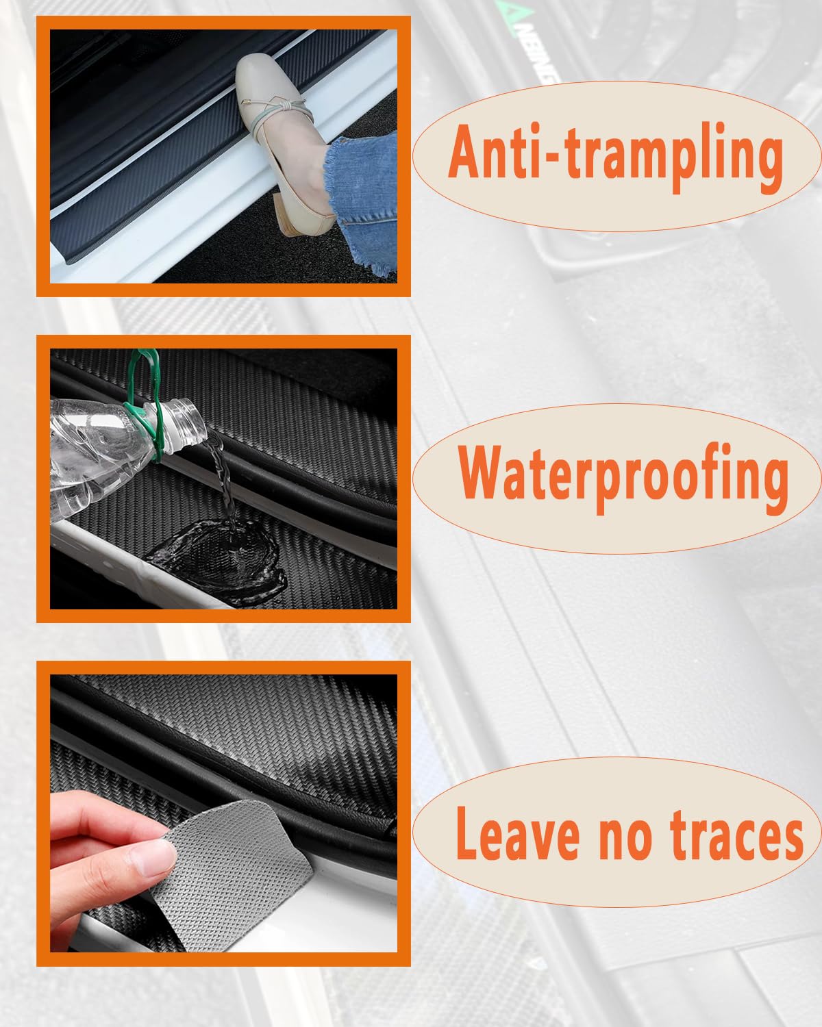 LINOAH Door Sill Protectors for RAM 1500, Carbon Fiber Leather Door Sill Sticker for Dodge RAM 1500 Door Sill Guards, Car Interi