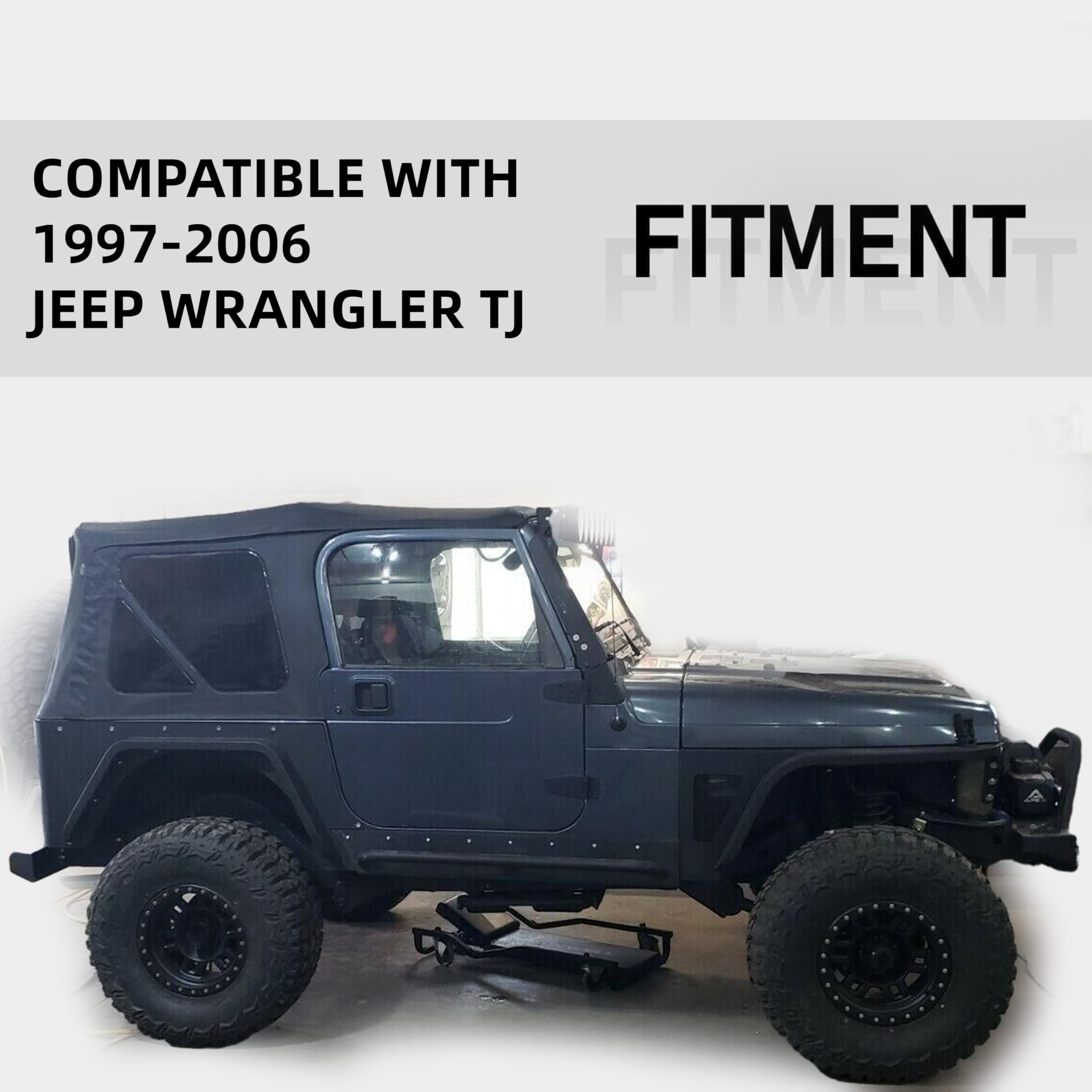 KUAFU Rear Corner Rocker Guards for 1997-2006 Jeep Wrangler TJ, Alloy Steel, Textured Black, Model BL659, 2 Pcs