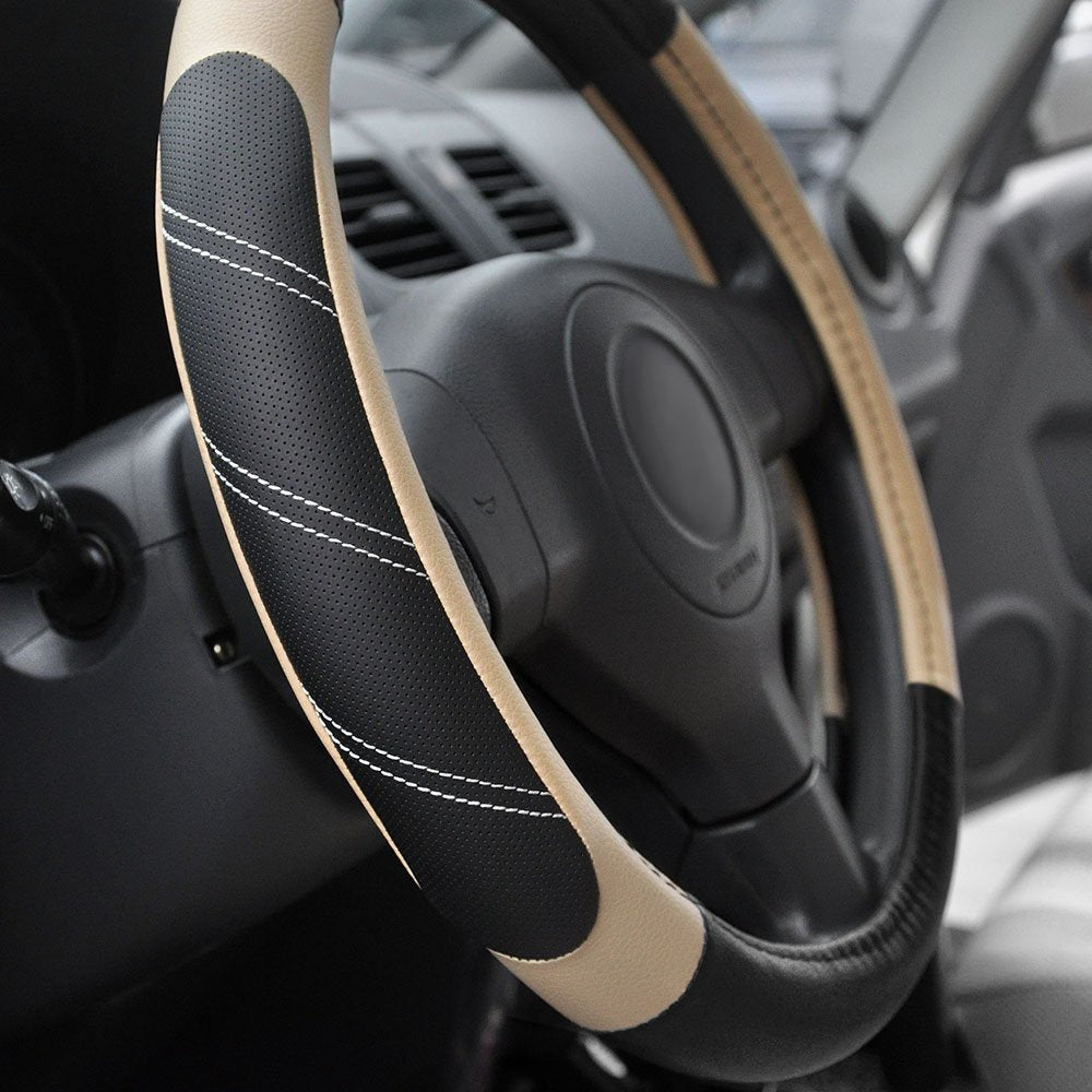 Elantrip Sport Leather Steering Wheel Cover 14 1/2 inch to 15 inch Universal, Padded Soft Grip Breathable for Car Truck SUV Jeep
