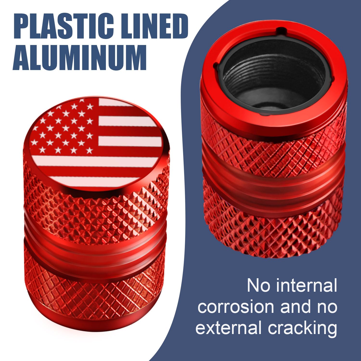 Tire Valve Stem Caps - 4 Pack Anti-Corrosion Premium Anodized Alloy Tyre Air Valve Caps American Flag For Car Suv Bike Red
