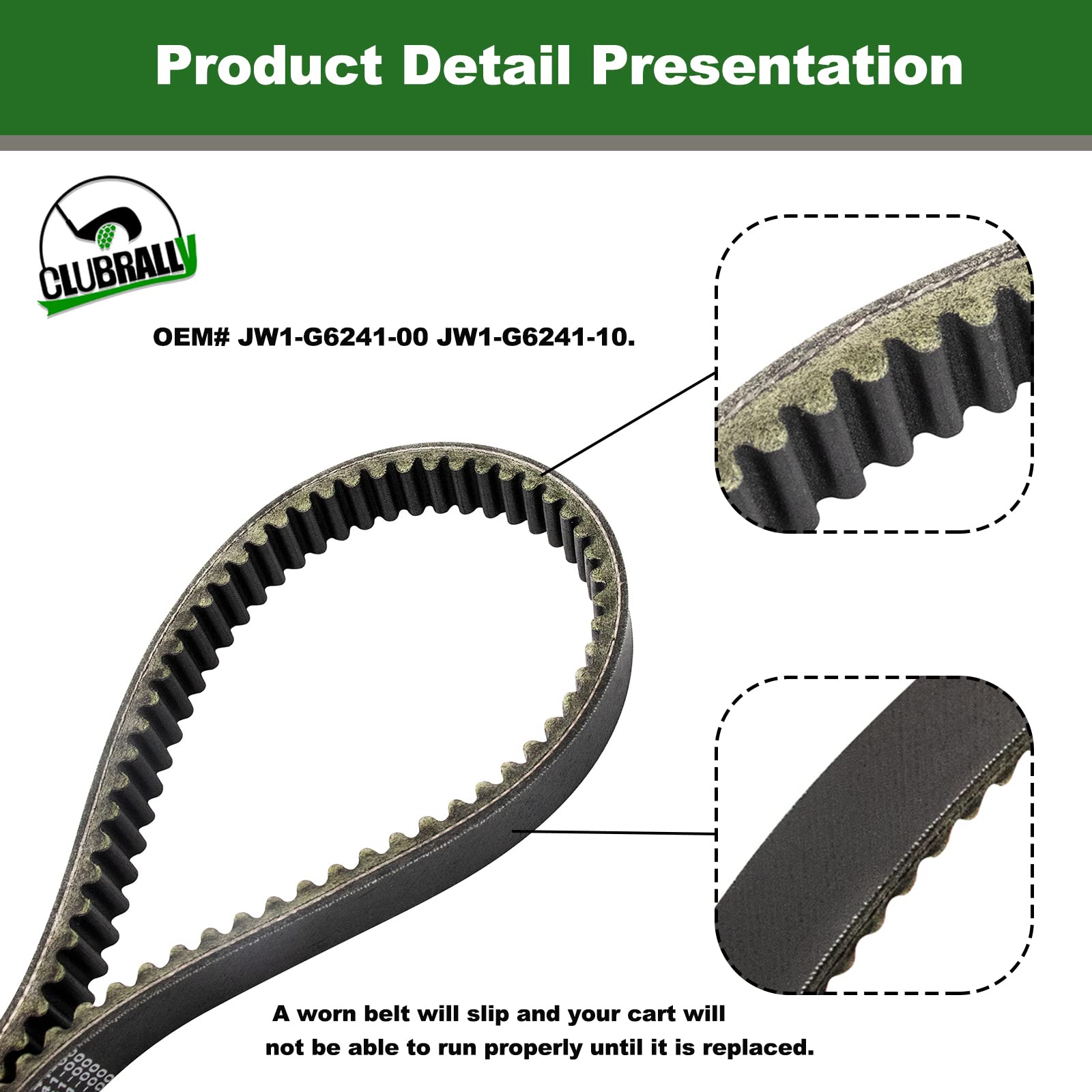 CLUBRALLY Golf Cart Drive Belt for Yamaha G29 (2007-2011) - OEM# JW1-G6241-00/JW1-G6241-10