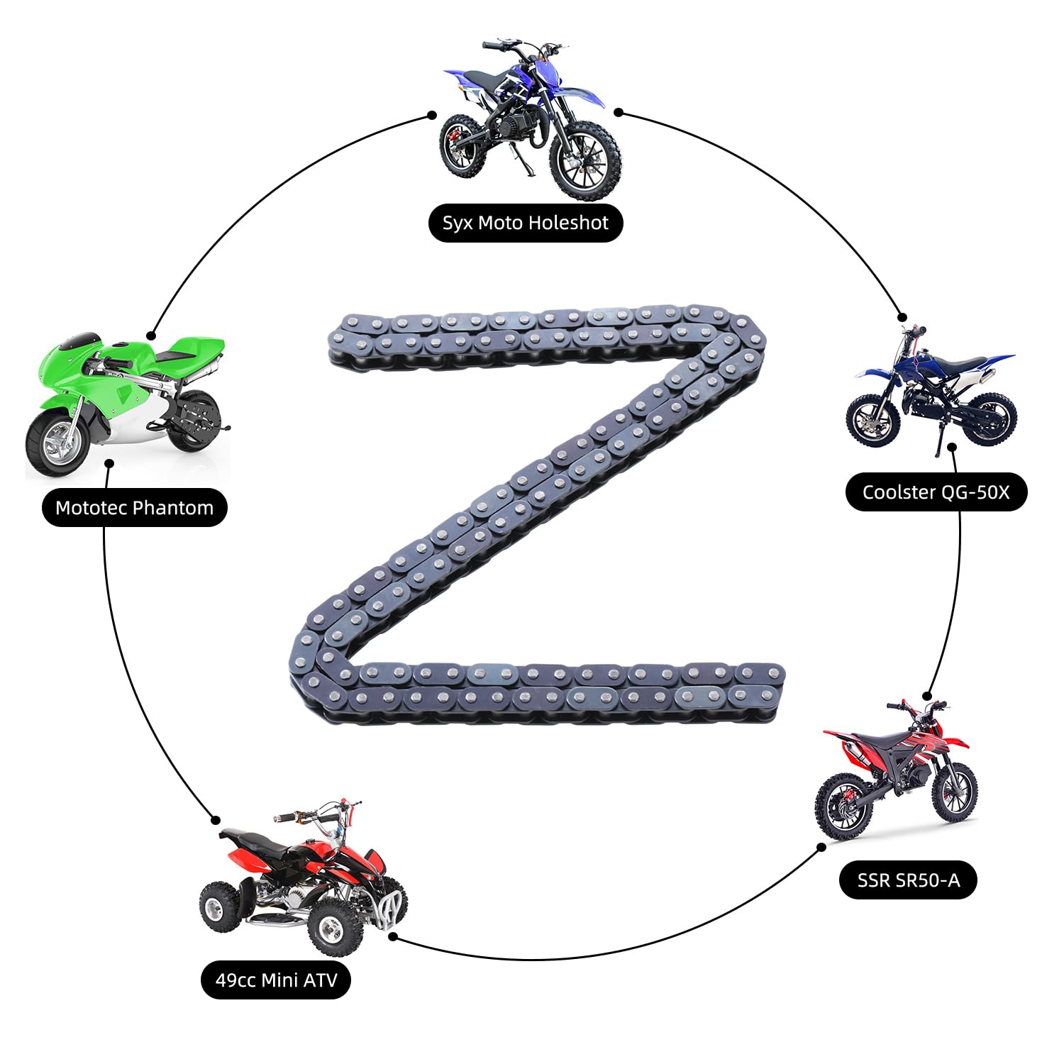 KAMIER T8F 116 Link Drive Chain for 43cc-49cc 2-Stroke Pocket Rocket & Mini Chopper, Heavy Duty ATV Dirt Bike Parts
