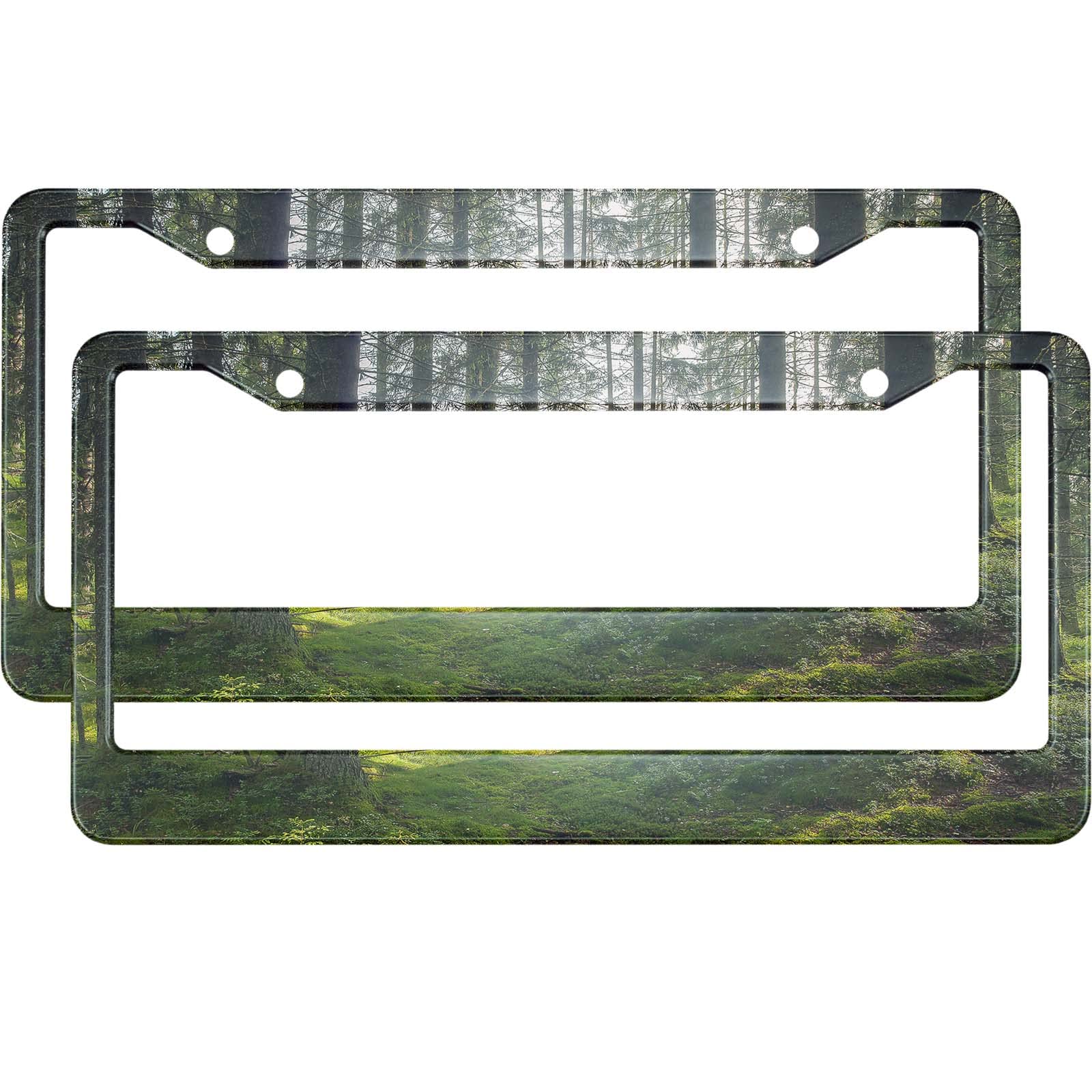 HOSNYE Dark Forest License Plate Frame Black 2 Pcs Karelia Forest Trees Metal Cute Licenses Plates Frames Licenses Plate Covers 