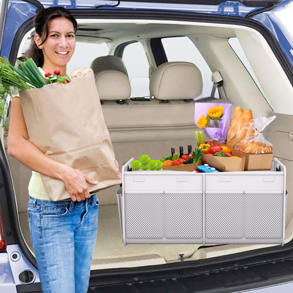 Homeve Car Trunk Organizer, Reinforced Handles, Collapsible Multi-Compartment Car Organizer, Foldable & Waterproof, 600D Oxford