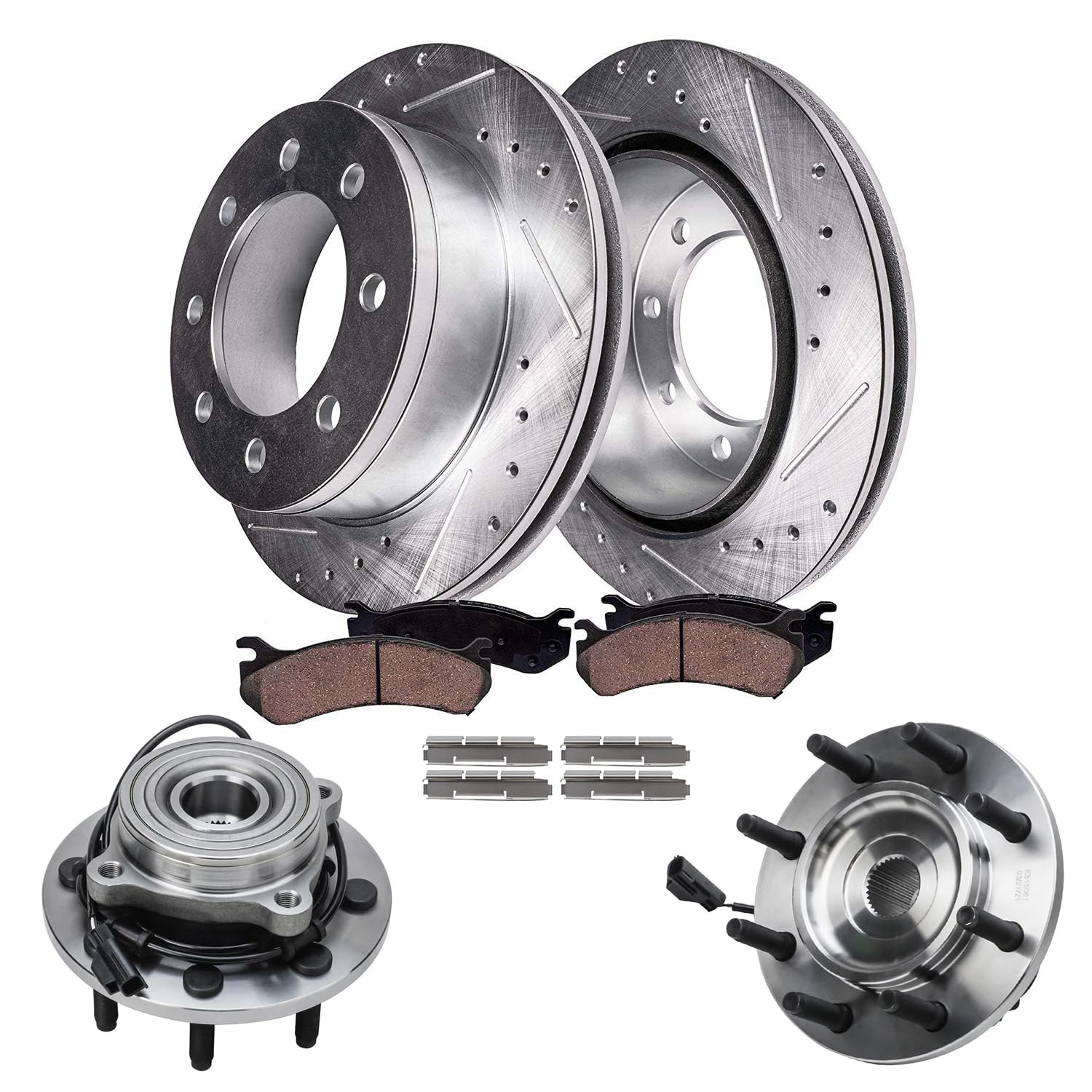 Detroit Axle - 4WD Front Wheel Bearing Hubs Brake Kit for 03-05 Dodge Ram 2500 3500 Wheel Bearing Hubs Drilled Slotted Brake Rot