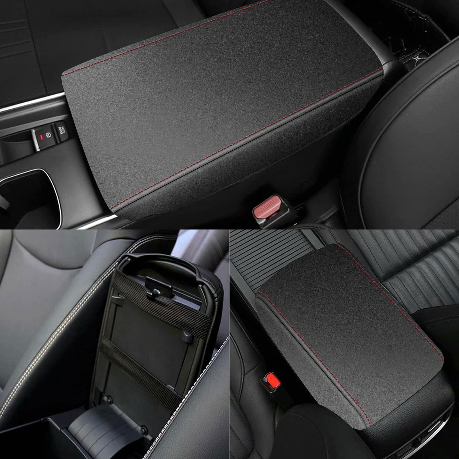 AOMSAZTO Console Cover for Nissan Altima 2019-2025, Black with Red Stitches, Armrest Protector