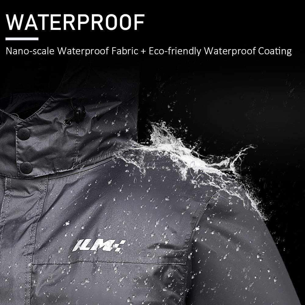 ILM Motorcycle Rain Suit, Waterproof 2-Piece Set, Small, Gray, Polyester Blend, Model Ilm-rs02, 6 Pockets