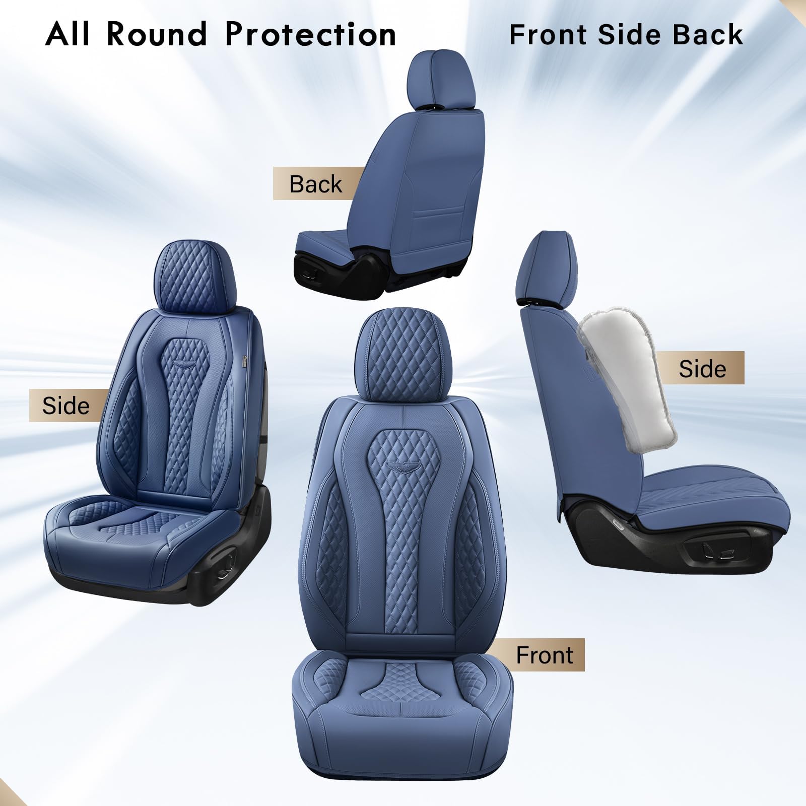 Coverado Front Seat Covers, Waterproof Faux Leather, Blue, SCU018 Series, Universal Fit for Most Cars