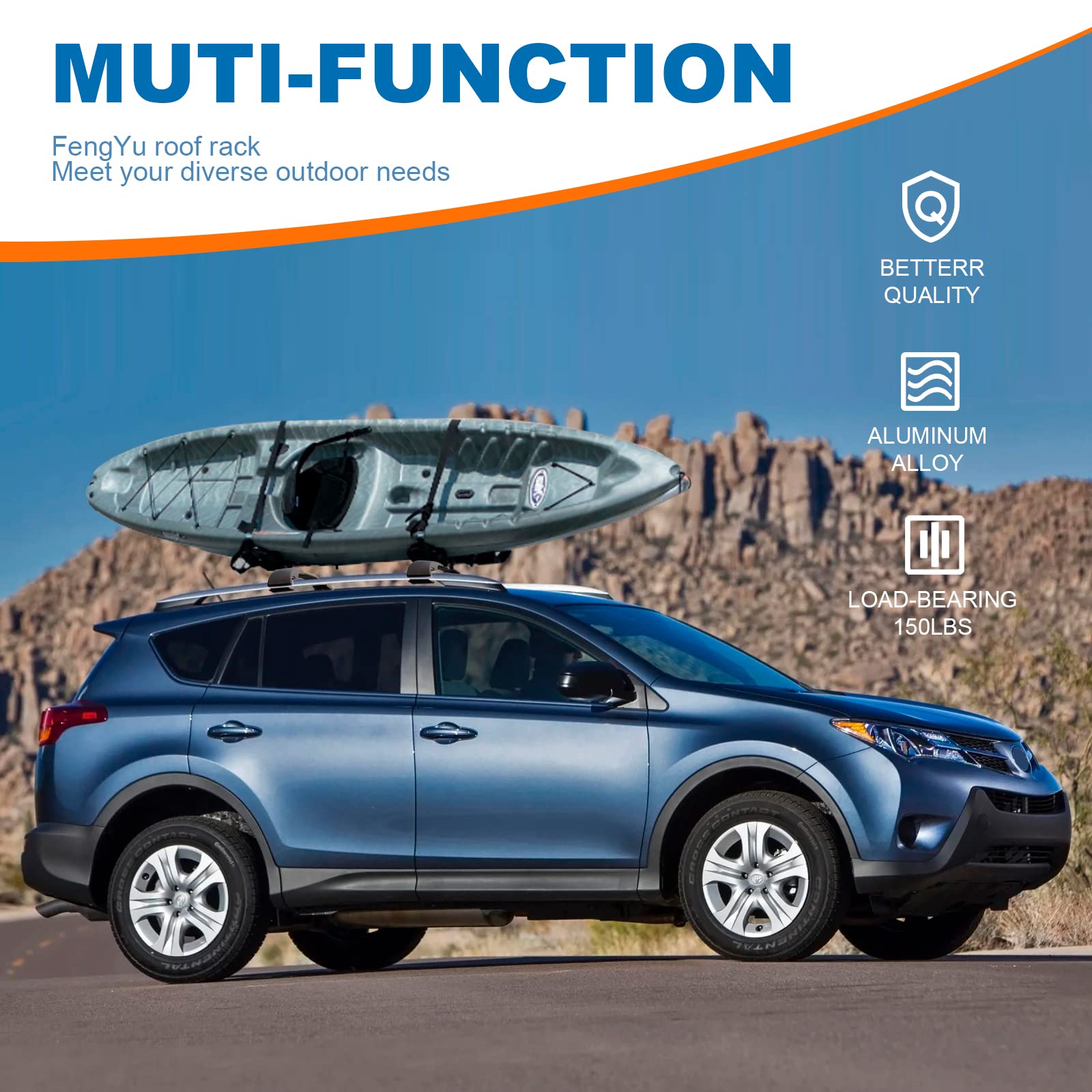 Fengyu Roof Racks Cross Bars Compatible With Toyota Rav4 2013-2018 With Side Rails, Aluminum Crossbars Luggage Rack Rooftop Carg