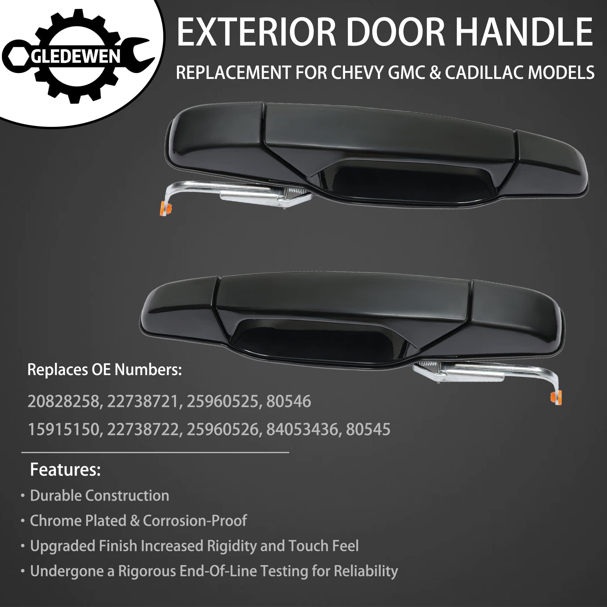 Gledewen Exterior Door Handle Set for 2007-2013 Chevy/GMC, Black, Front/Rear, Left/Right, Durable Plastic