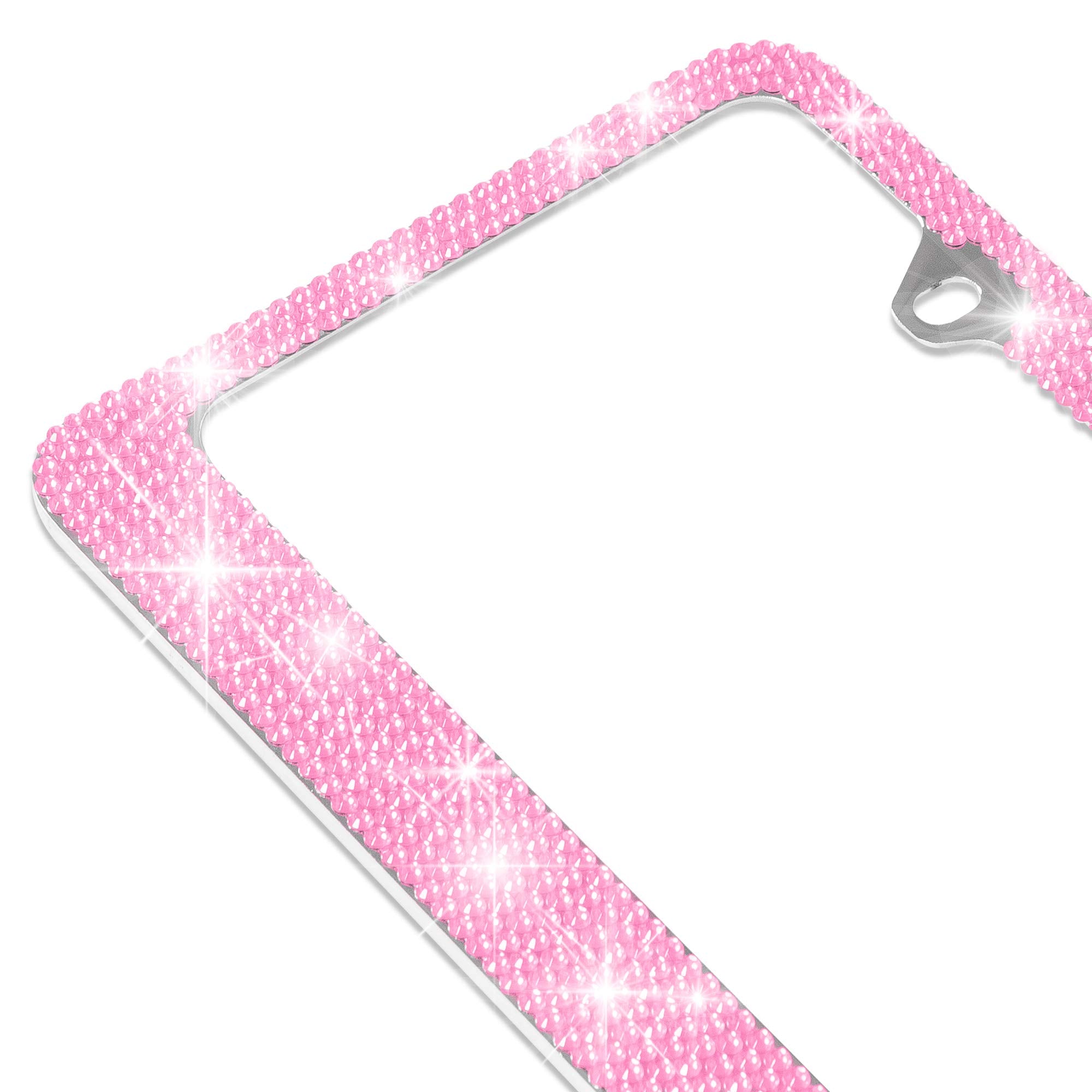 Bdk Stainless Steel Pink Sparkly Sparkling Diamond Crystal Bling Premium License Plate Frame Metal Silver Rhinestone For Women U