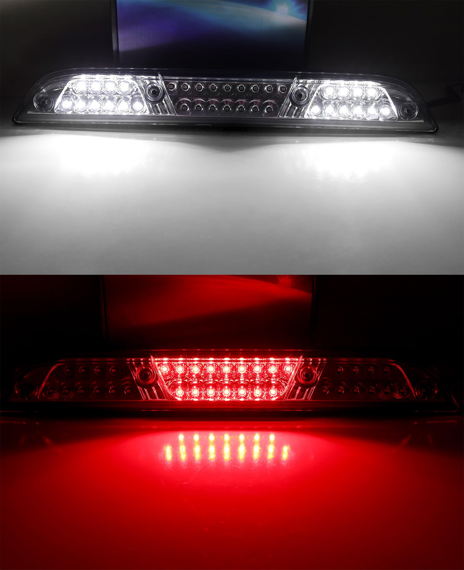 Ijdmtoy Clear Lens W/Chrome Reflector Full Led High Mount Third Brake Lamp W/ F1 Strobe Flash Feature Compatible With Ford 2015-