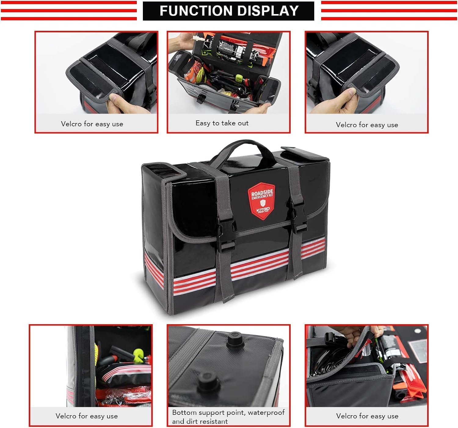 Kitgo Car Emergency Kit - 126 Piece Roadside Assistance Set, Black, Jumper Cables & Tow Rope, Ideal for Truck & RV Safety