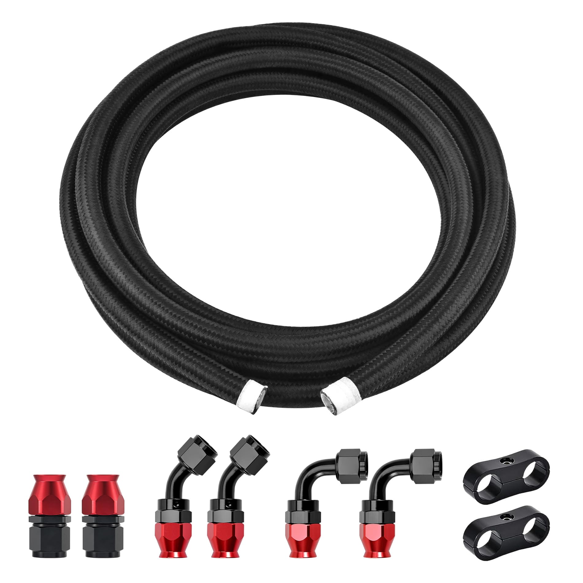 Evil Energy 10An Ptfe Fuel Line Kit,An10 E85 Nylon Braided Fuel Hose 10Ft Black&Red