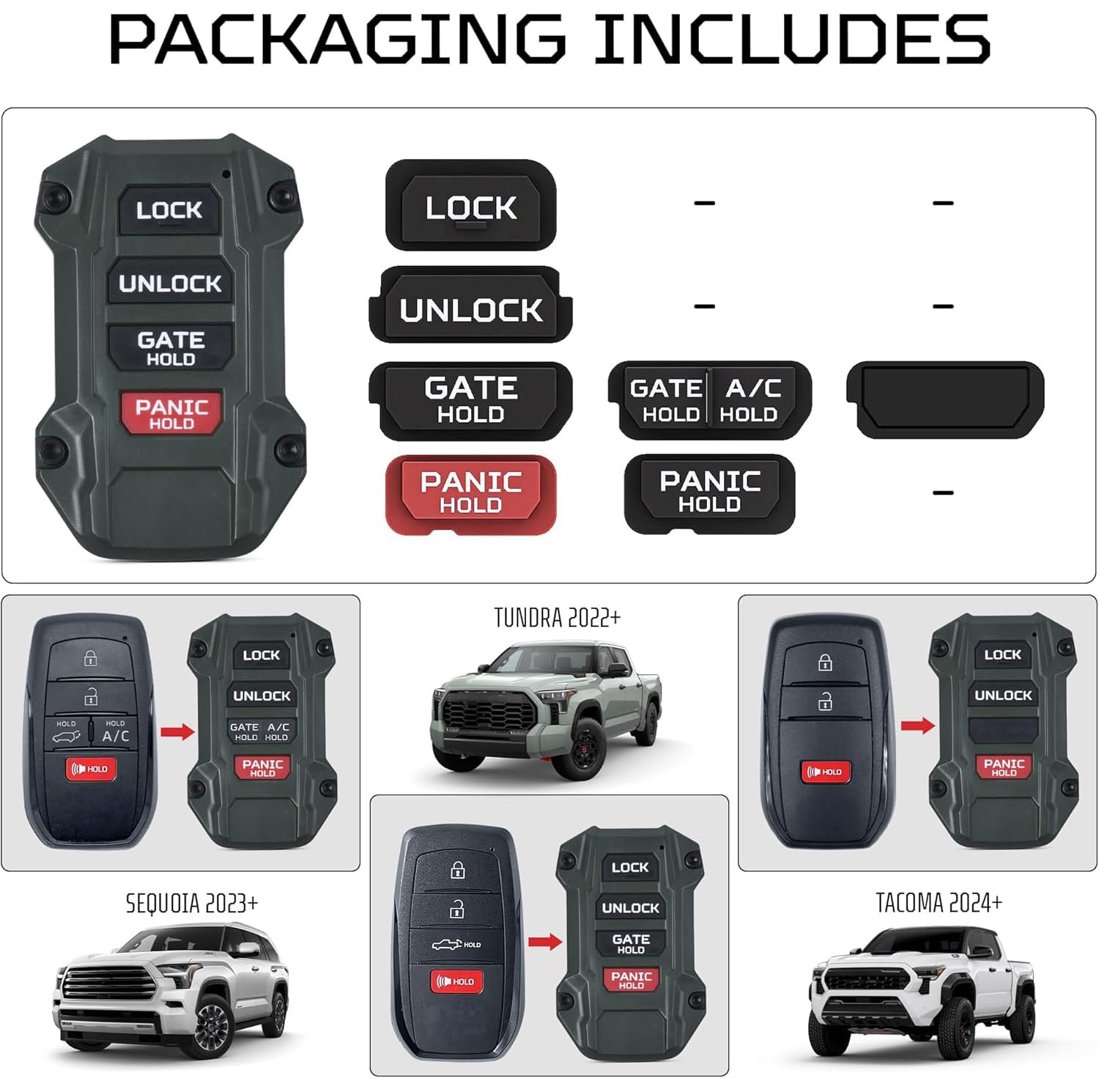 Ajt Design Replacement Keyfob Compatible With Toyota Tacoma (2024+), Tundra (2022+) & Sequoia (2023+) | Custom Made In Usa - Arm