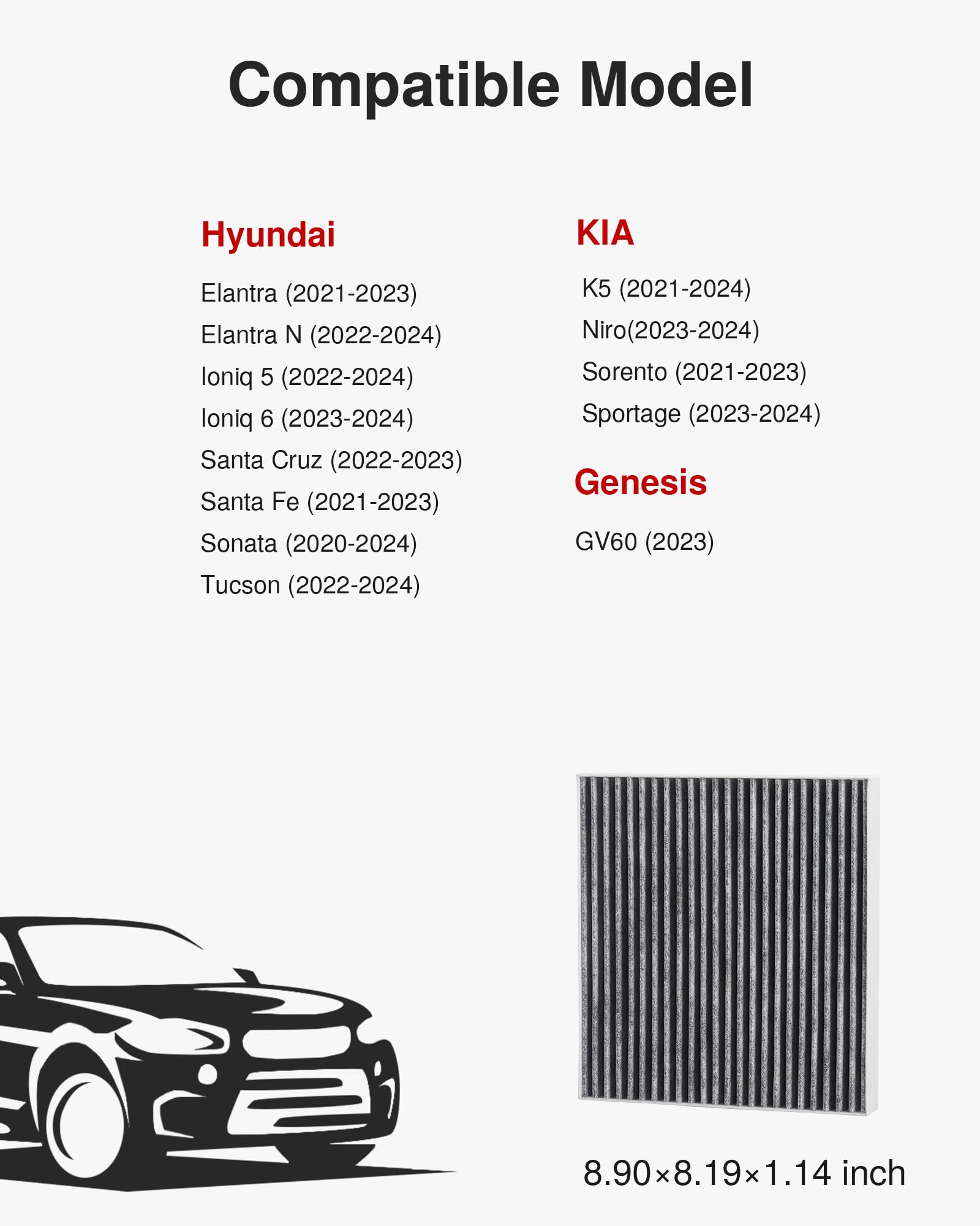 Puroma Cabin Air Filter With Activated Carbon, Compatible With Hyundai Elantra, Ioniq, Santa Cruz, Santa Fe, Sonata, Tucson, Kia