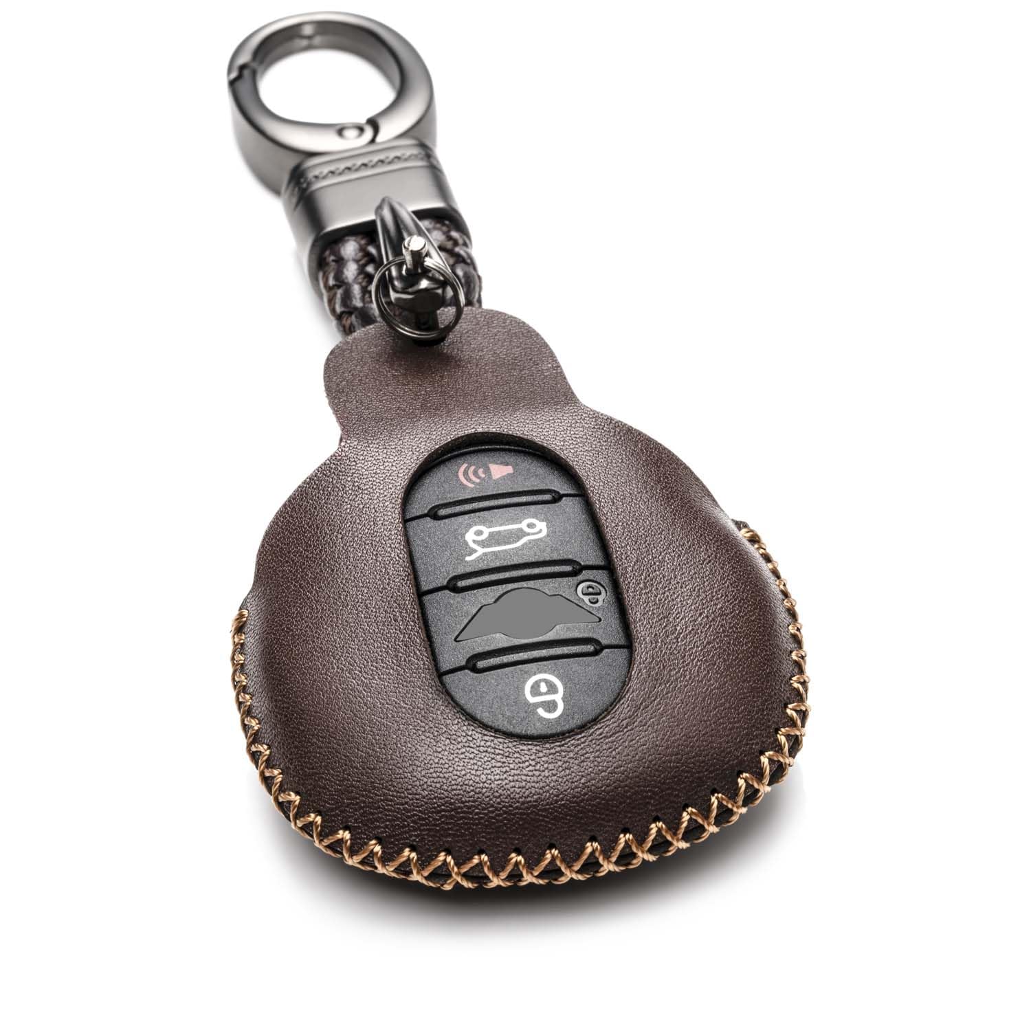 Vitodeco Genuine Leather Smart Key Fob Case Cover Protector Compatible With Mini Cooper 2015 - 2024, Clubman 2015 - 2024 (3 Or 4