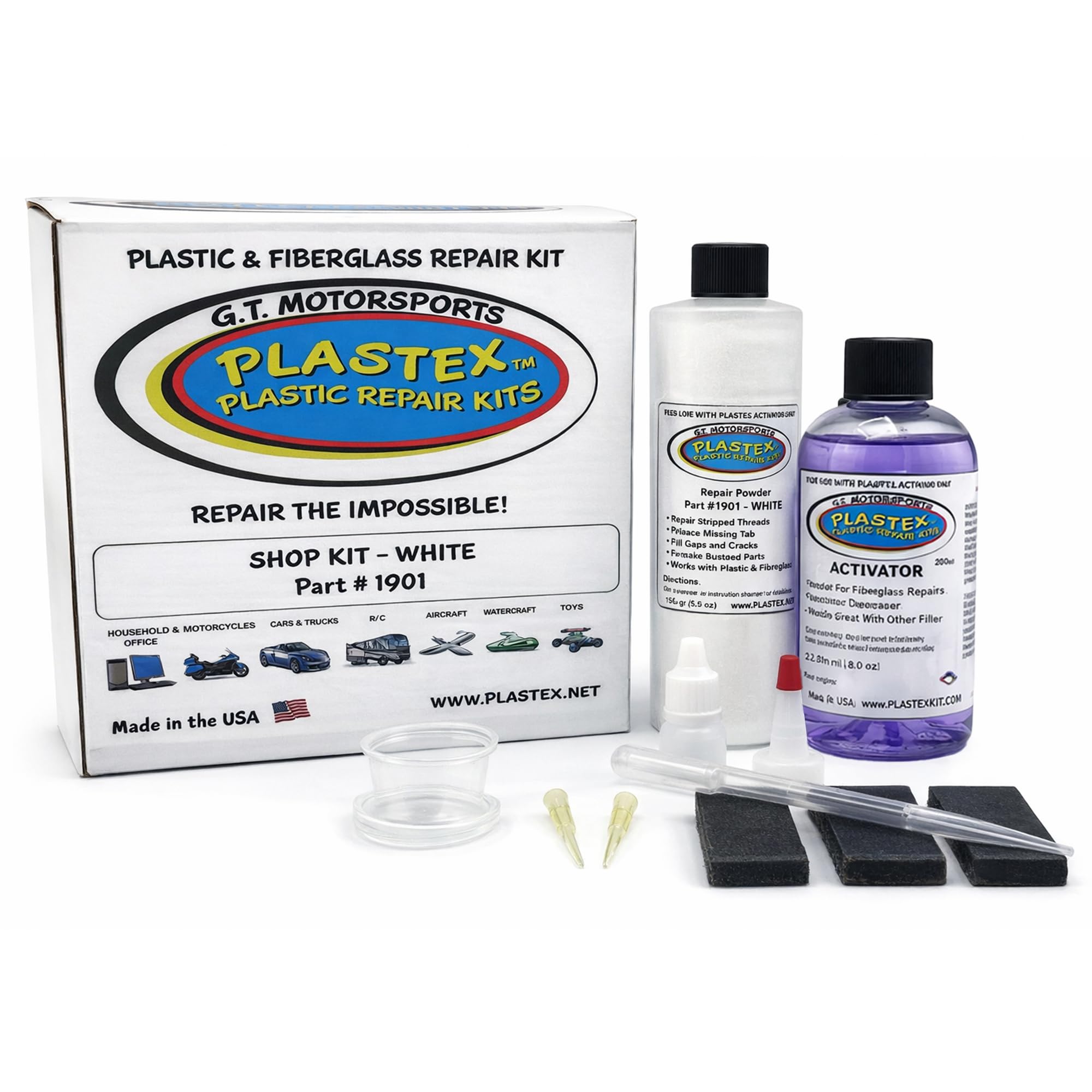 Plastex Plastic Repair Kits - Easily Glue, Repair or Remake Broken Plastic, Fiberglass, Wood & More!. (XL White Kit)