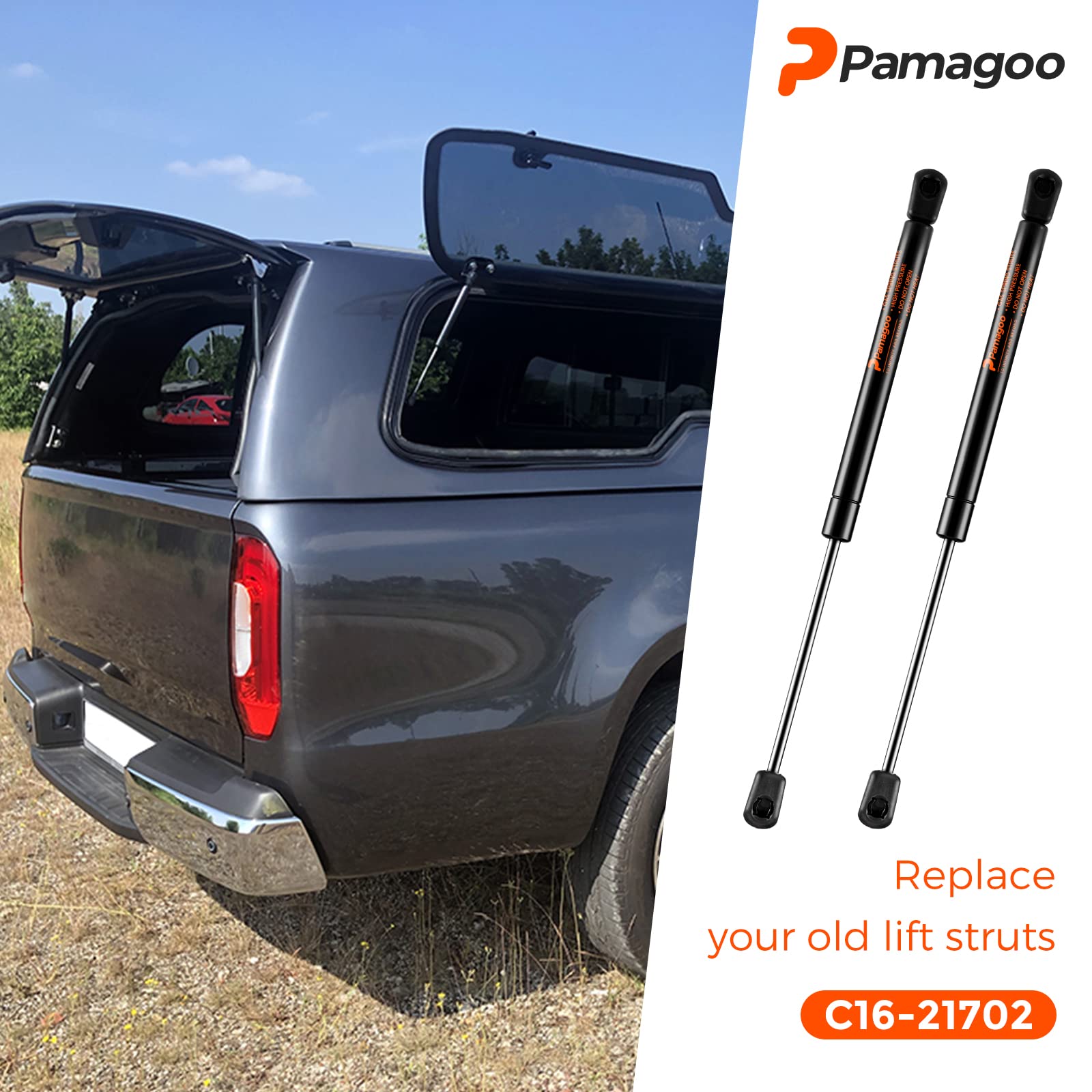 Pamagoo 15 Inch 40 Lbs Gas Shock C16-21702, 15'' Gas Prop Spring Strut Lift For Leer Snugtop Camper Shell Rear Topper Window Pic