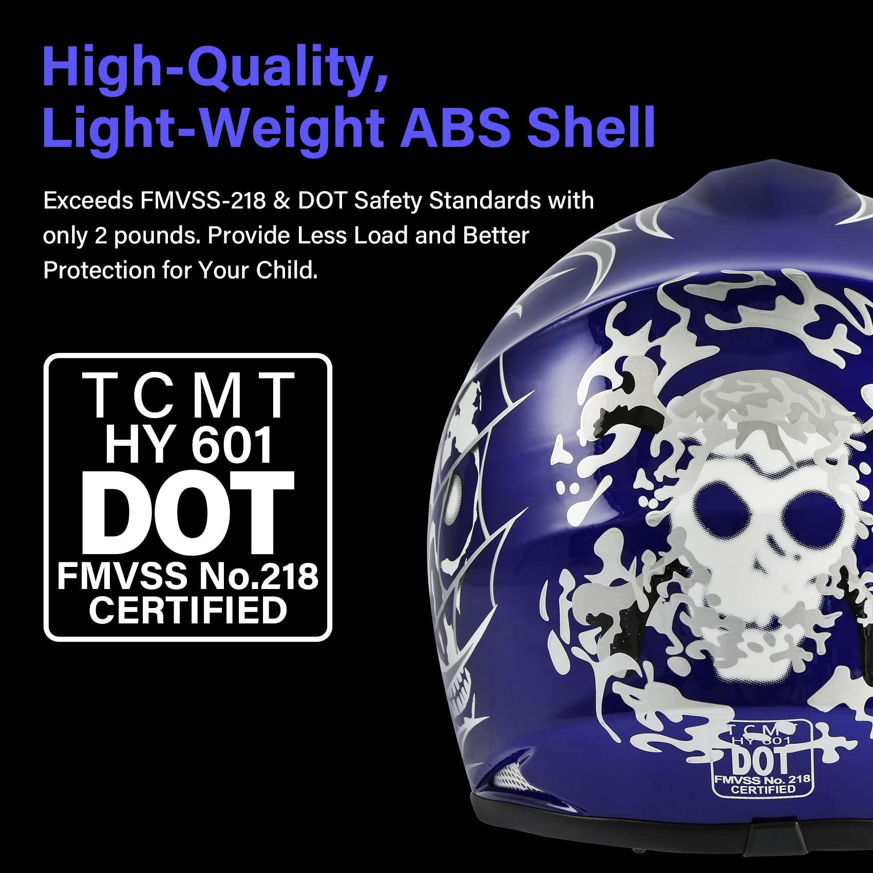 TCMT Youth Motocross Helmet - Blue Skull, Medium Size, ABS Material, Includes Goggles & Gloves