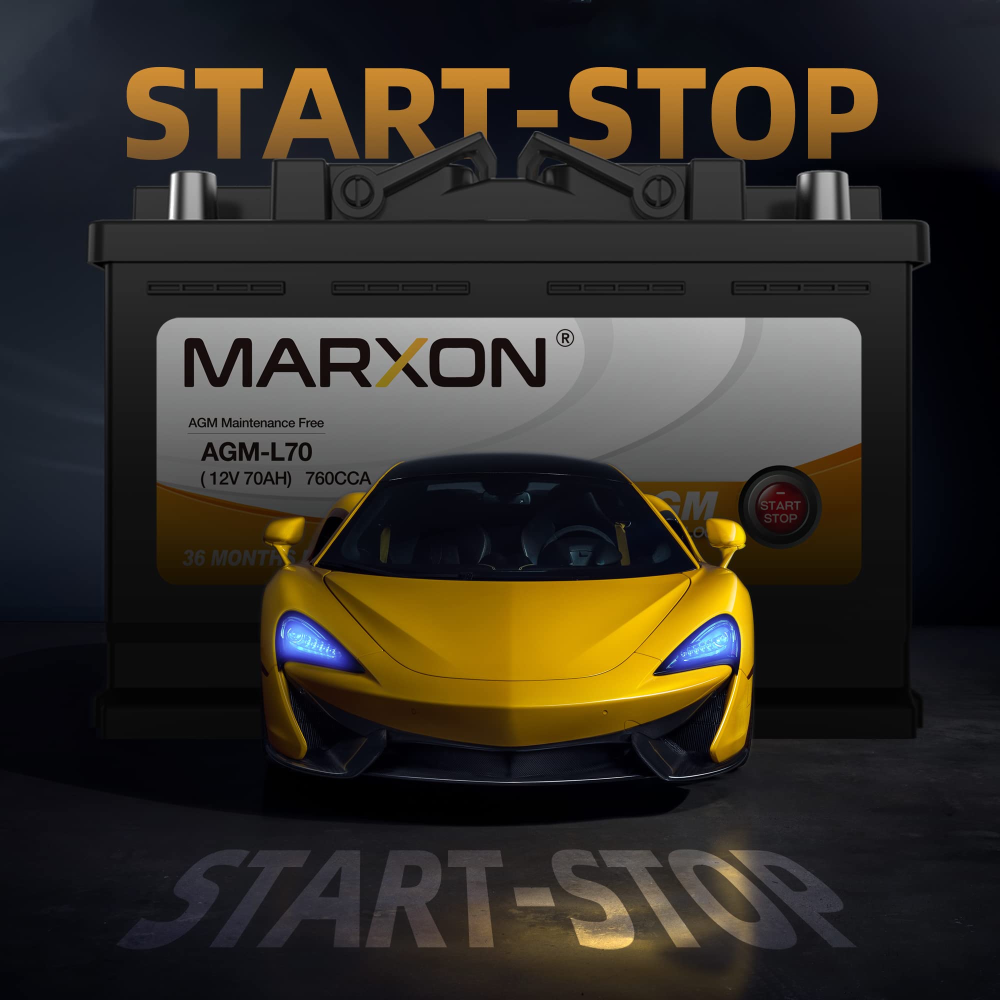 MARXON 12V 70AH 760CCA AGM Car Battery Group 48 H6 L3 Maintenance Free Automotive Replacement