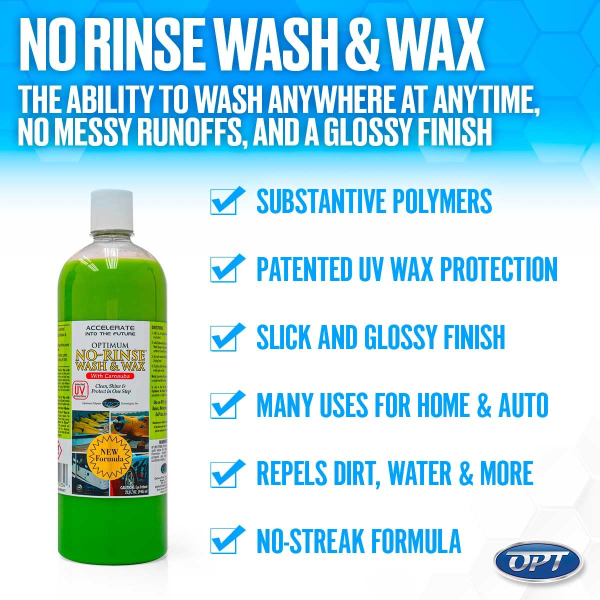 Optimum No Rinse Wash & Wax - 8 Oz. Bottle, Exterior Car Cleaner Wax, Optimum Rinseless Car Wash System, Pro Car Care Products,