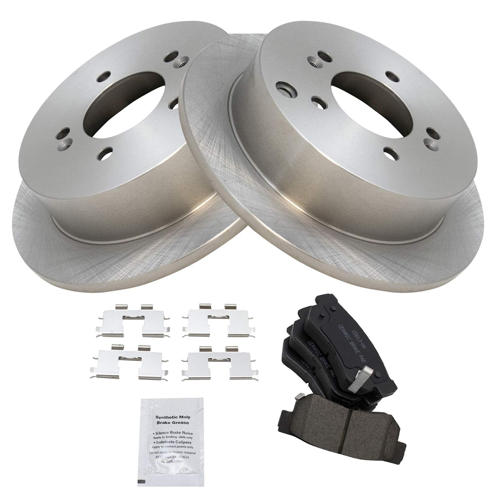 TRQ Rear Brake Pad & Rotor Kit Brake Pads Brake Rotor Ceramic Compatible with 2001-2006 Hyundai Santa Fe 2009 Tucson 2005-2010 K