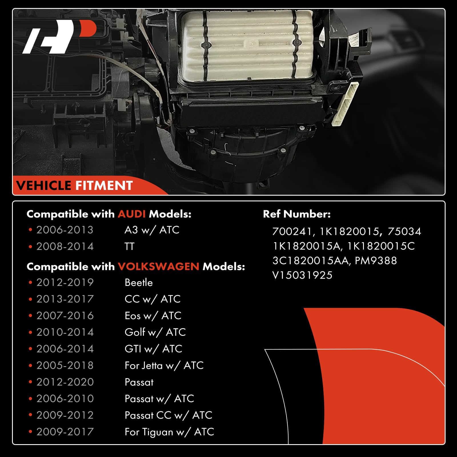 A-Premium HVAC Heater Blower Motor Assembly Compatible with Audi & Volkswagen Vehicles - A3, A3 Quattro, Q3, Q3 Quattro, Jetta,