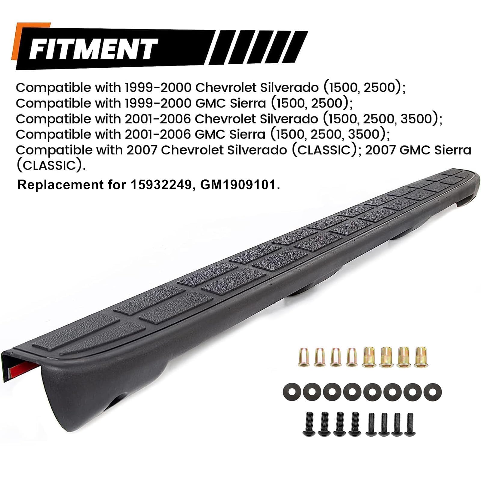ECOTRIC Tailgate Spoiler Cap Cover Compatible with 1999-2007 Chevy Silverado & GMC Sierra, Textured Black, Polypropylene, Small