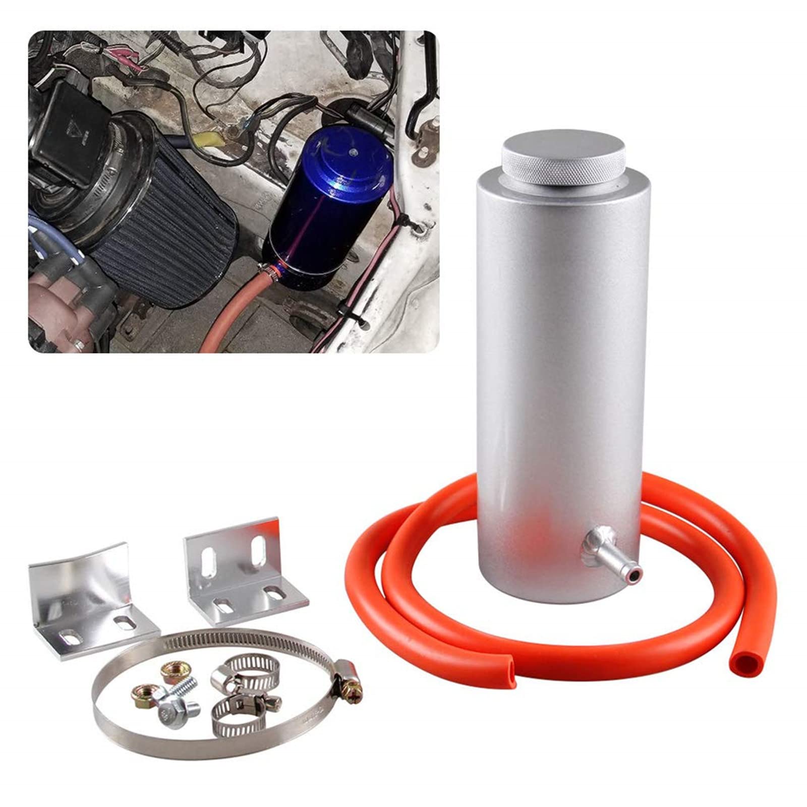 Ryanstar Universal Car Radiator Coolant Tank 800Ml Coolant Expansion Tank Overflow Oil Catch Tank Cooling Catch Bottle Reservoir Aluminum Billet Silver