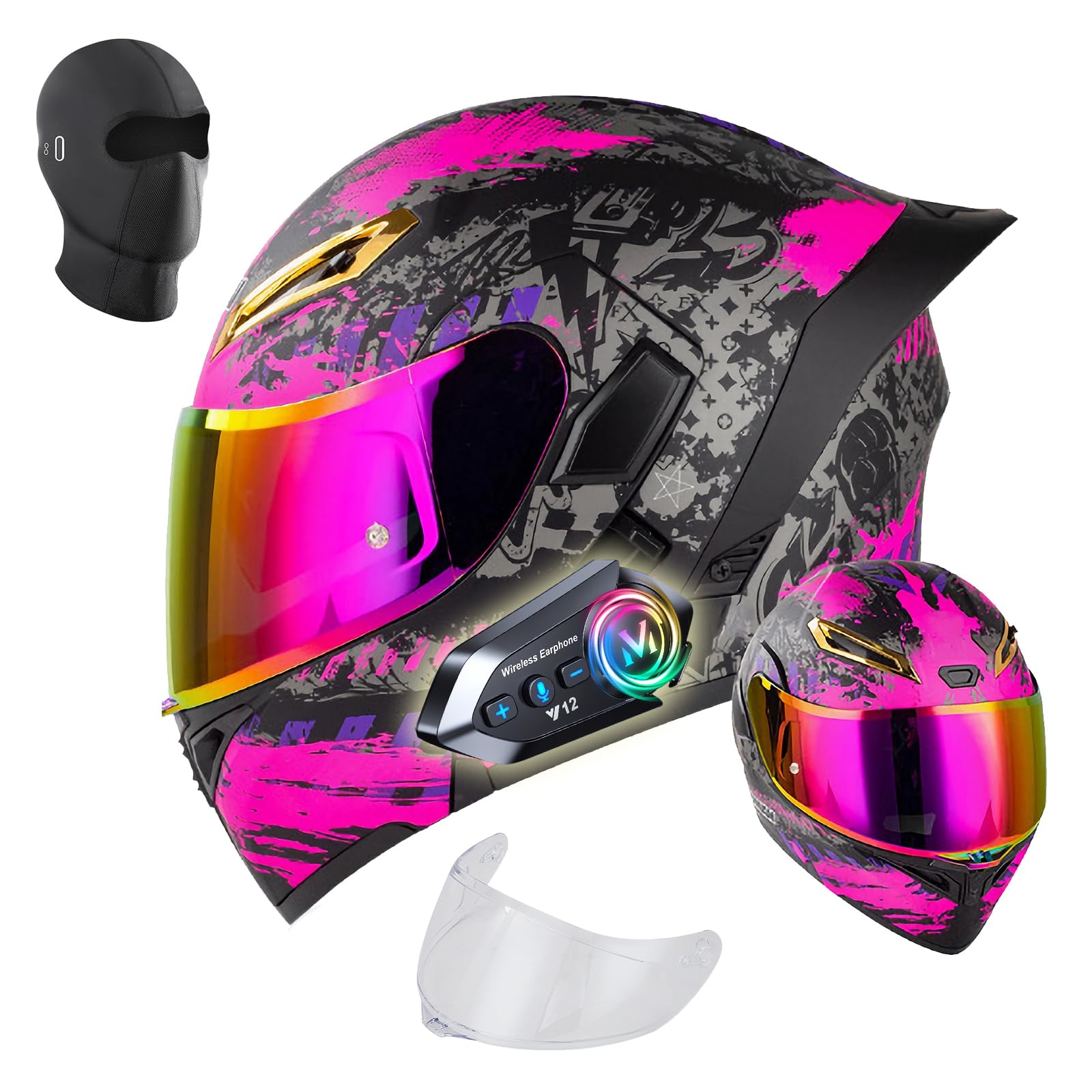 Modular Motorcycle Helmet with Bluetooth DOT Approved Full Face Motorcycle Helmets Anti-Fog Dual Visor Flip Up Integrated Helmet